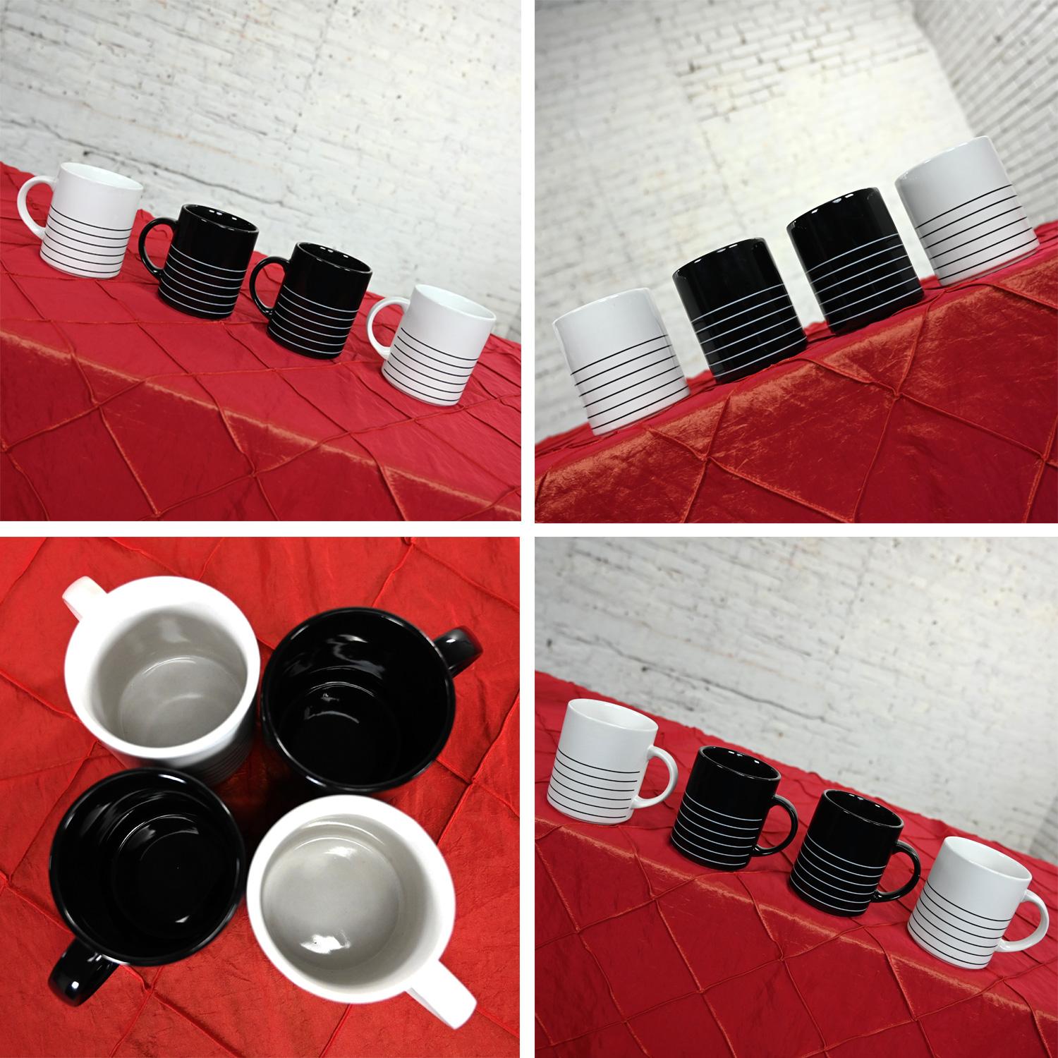 1982 Modern Copco Black & White Glazed Ceramic Teapot & 4 Mugs by Sam Lebowitz  For Sale 10