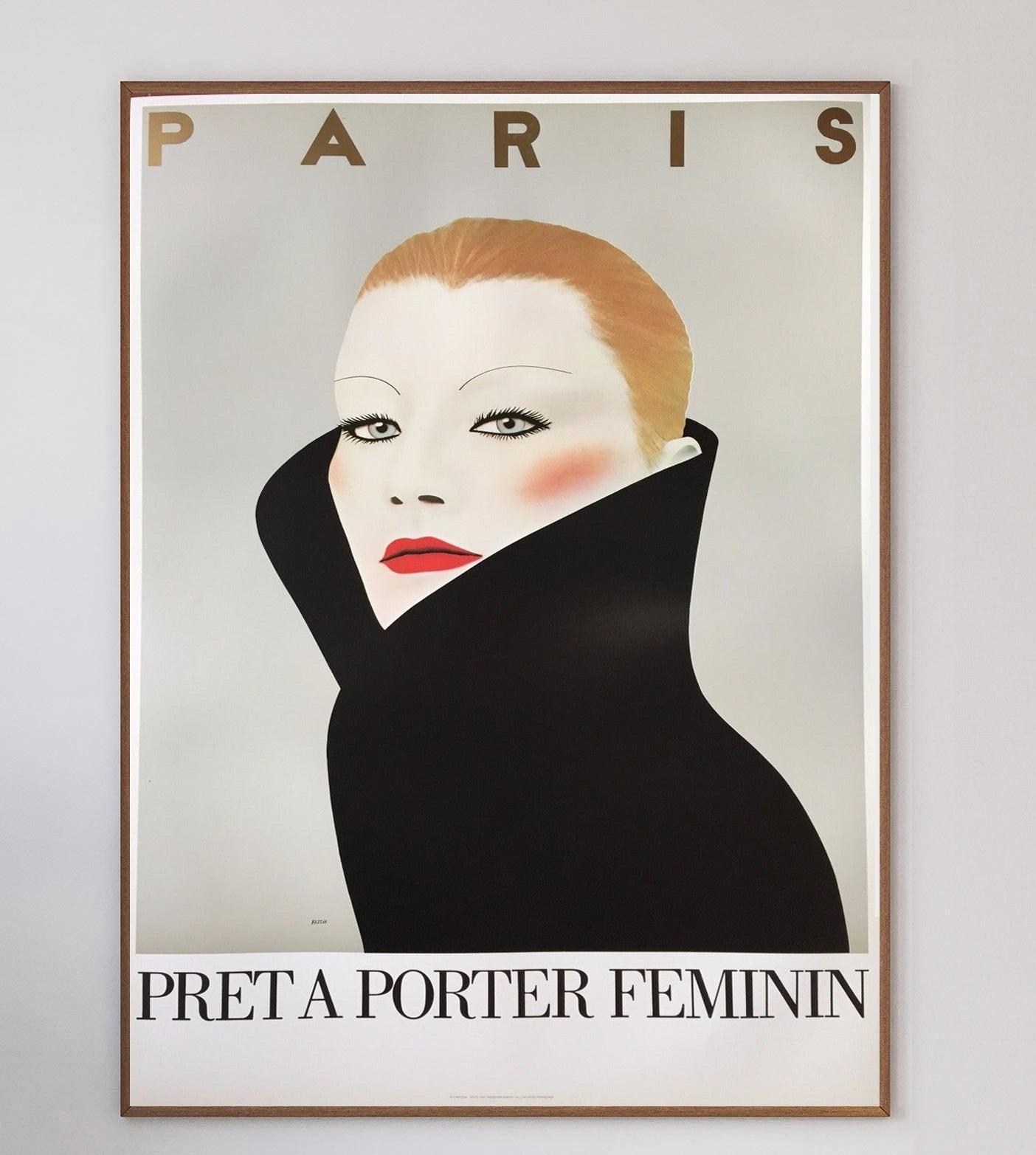 L'une des affiches les plus emblématiques du siècle dernier. Prêt à Porter a été l'une des premières affiches conçues par Razzia, publiée dans des magazines comme Vogue et Harpers Bazaar dans le monde entier. Le défilé de Prêt à Porter a connu un