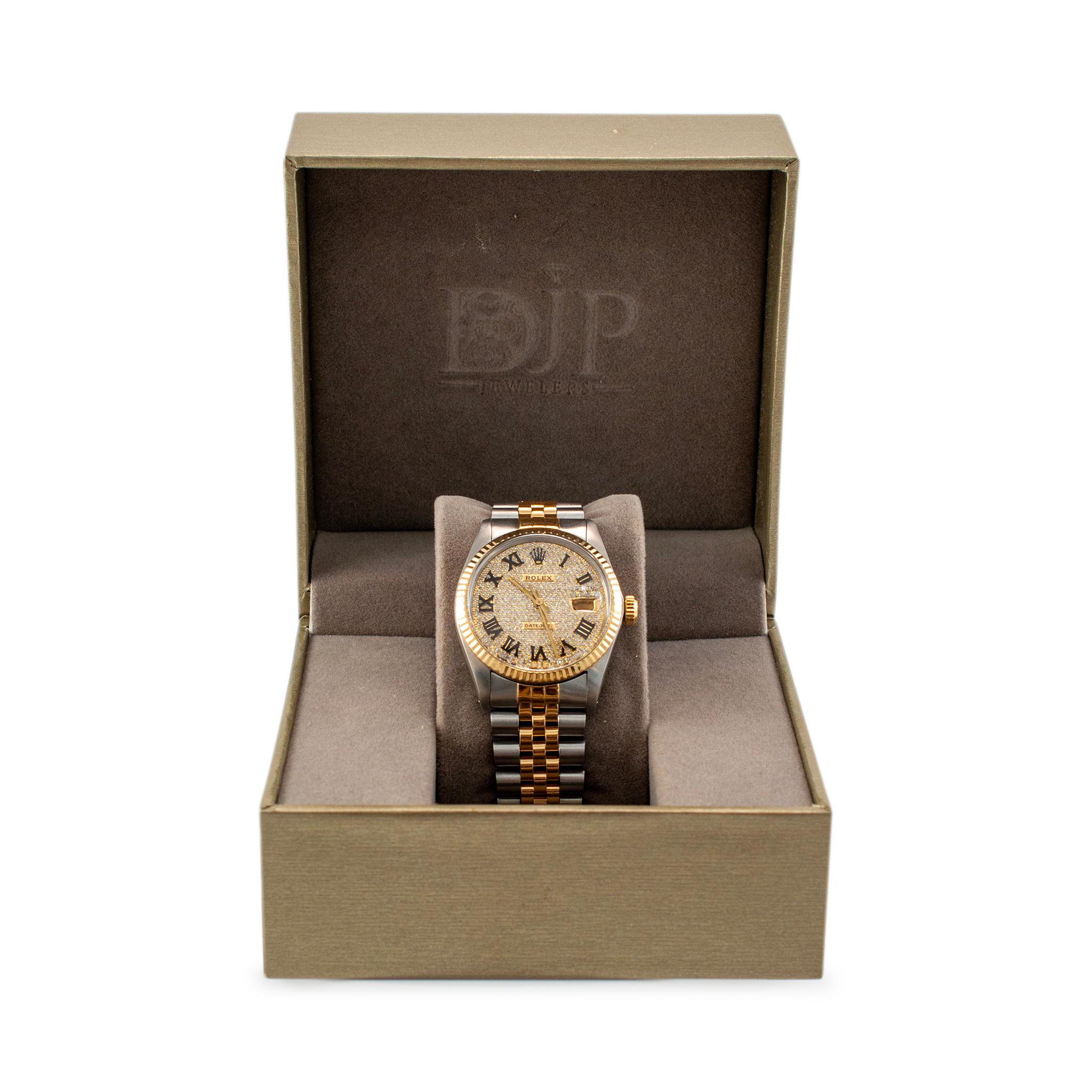 1982 Rolex Datejust 36MM 16013 Jubiläums-Armbanduhr aus Gelbgold mit Diamant-Zifferblatt und Zifferblatt aus Gelbgold 2