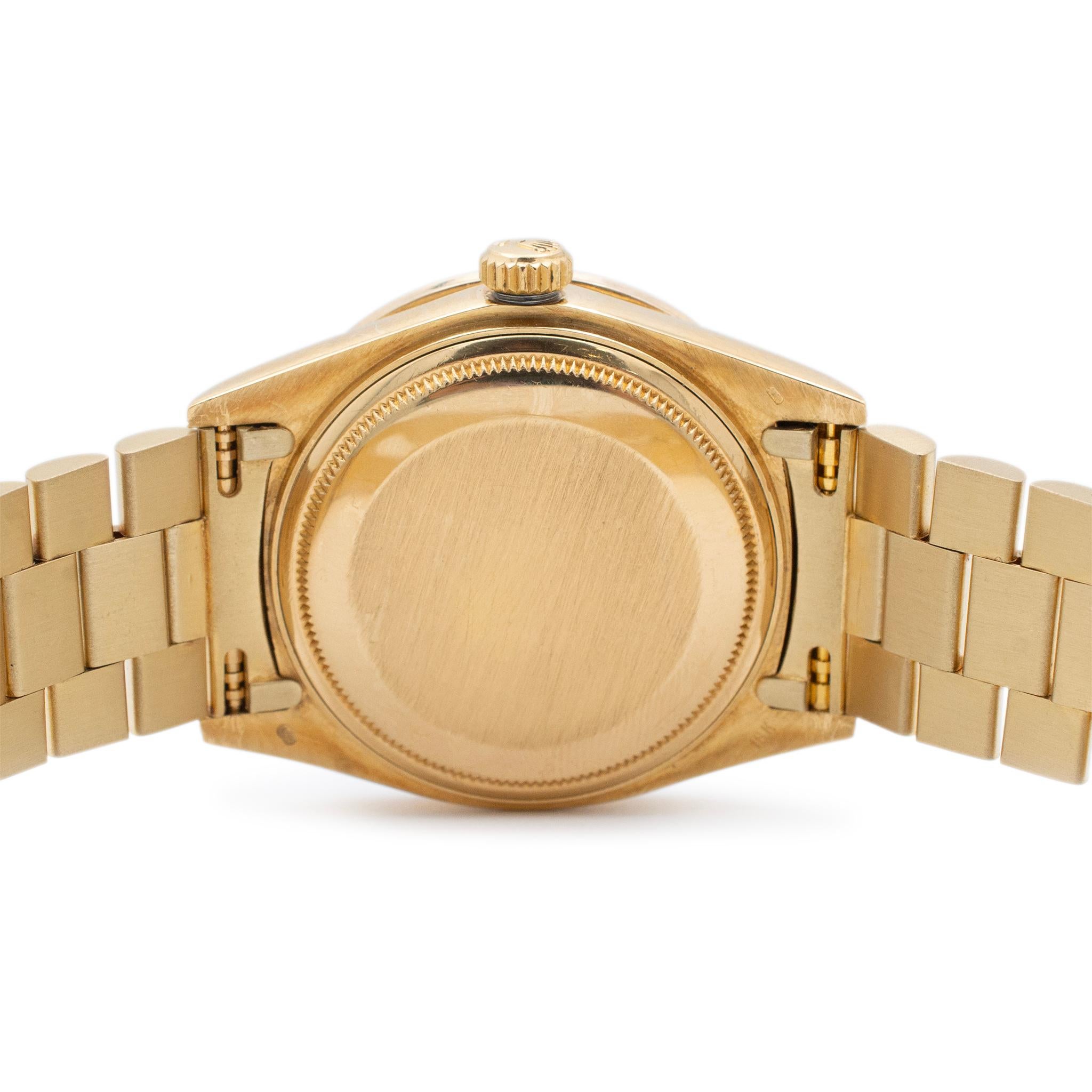1982 Rolex Day Date 36MM 18038 President Custom Diamond 18K Gelbgold Uhr für Damen oder Herren