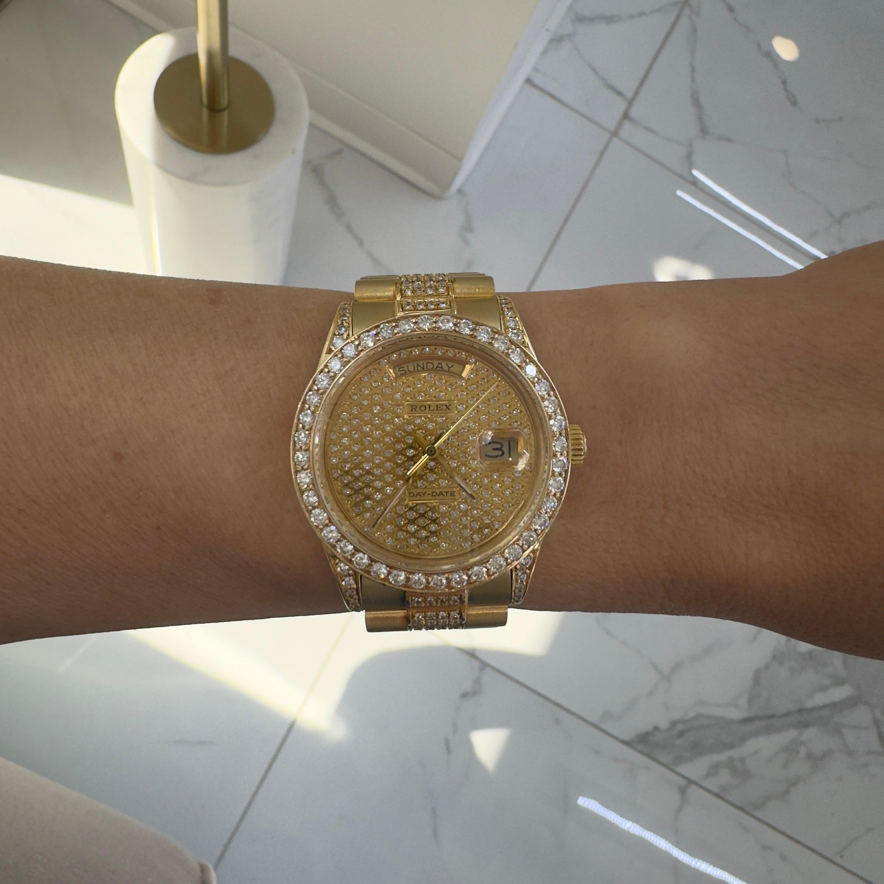 1982 Rolex Day Date 36MM 18038 President Custom Diamond 18K Gelbgold Uhr 3