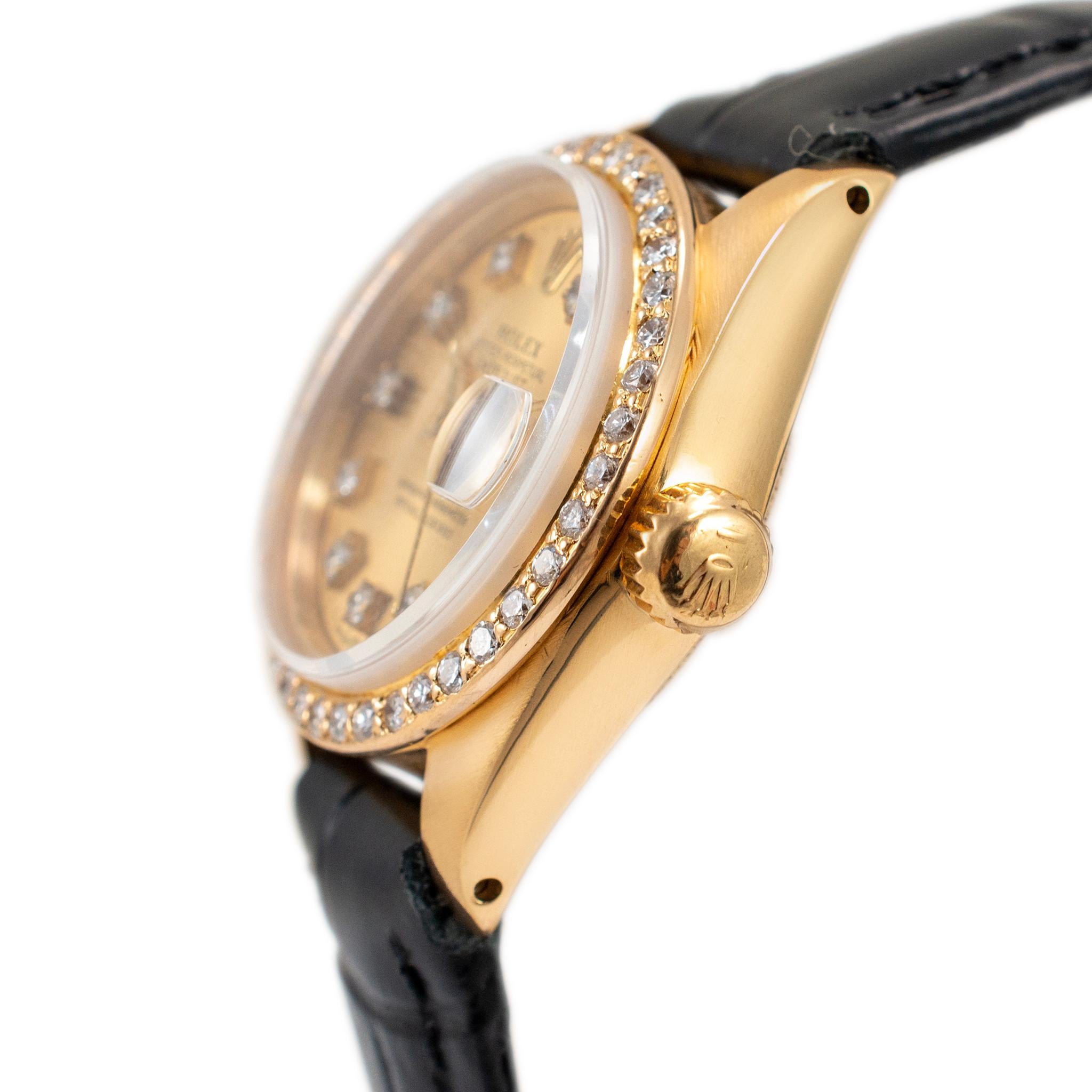 Round Cut 1982 Rolex Lady Datejust 26MM 6917 Champagne Diamond Bezel 18K Yellow Gold Watch For Sale