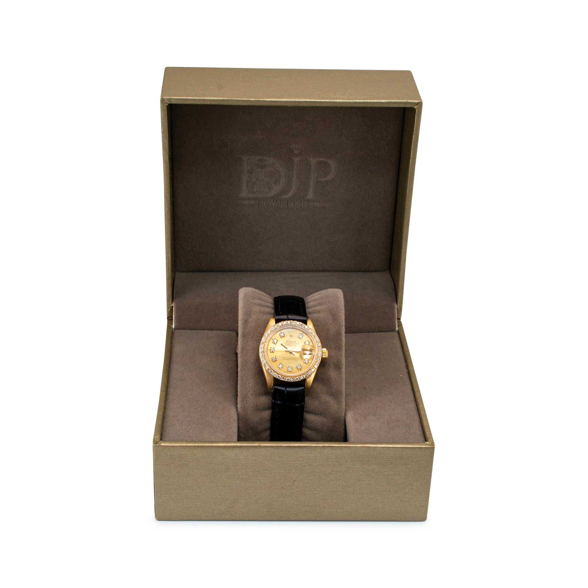 1982 Rolex Lady Datejust 26MM 6917 Champagne Diamond Bezel 18K Yellow Gold Watch For Sale 2
