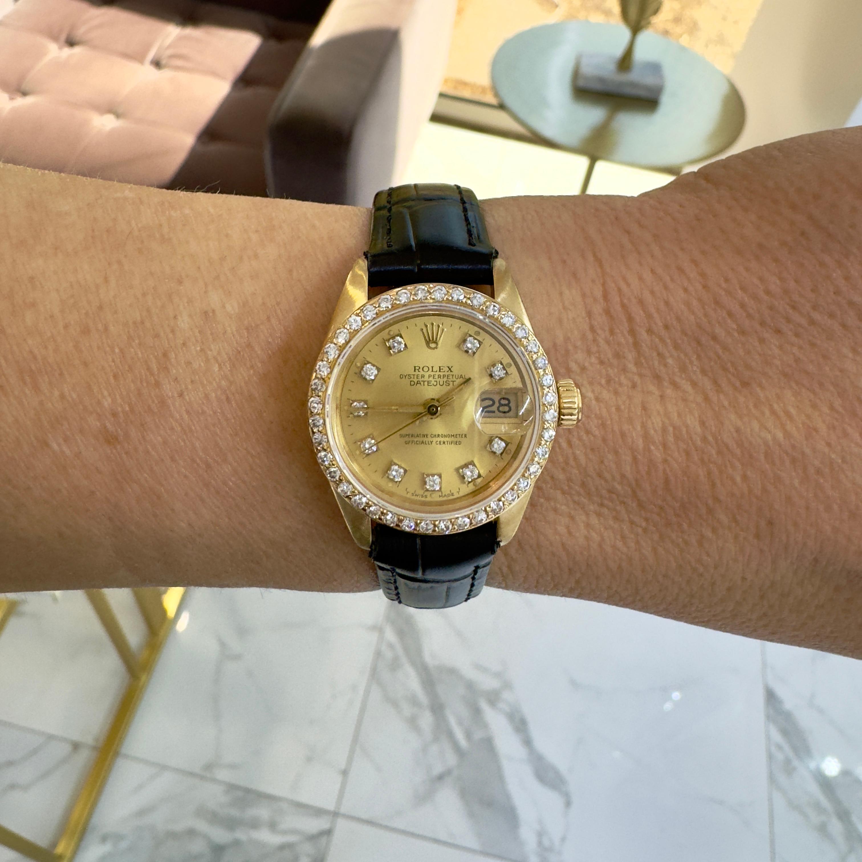 1982 Rolex Lady Datejust 26MM 6917 Champagne Diamond Bezel 18K Yellow Gold Watch For Sale 3