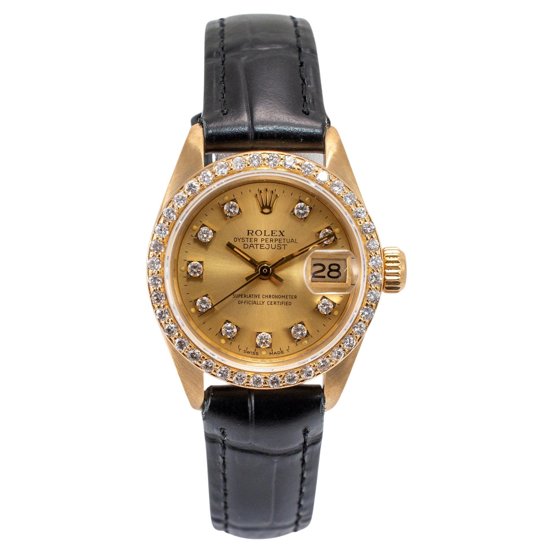 1982 Rolex Lady Datejust 26MM 6917 Champagne Diamond Bezel 18K Yellow Gold Watch