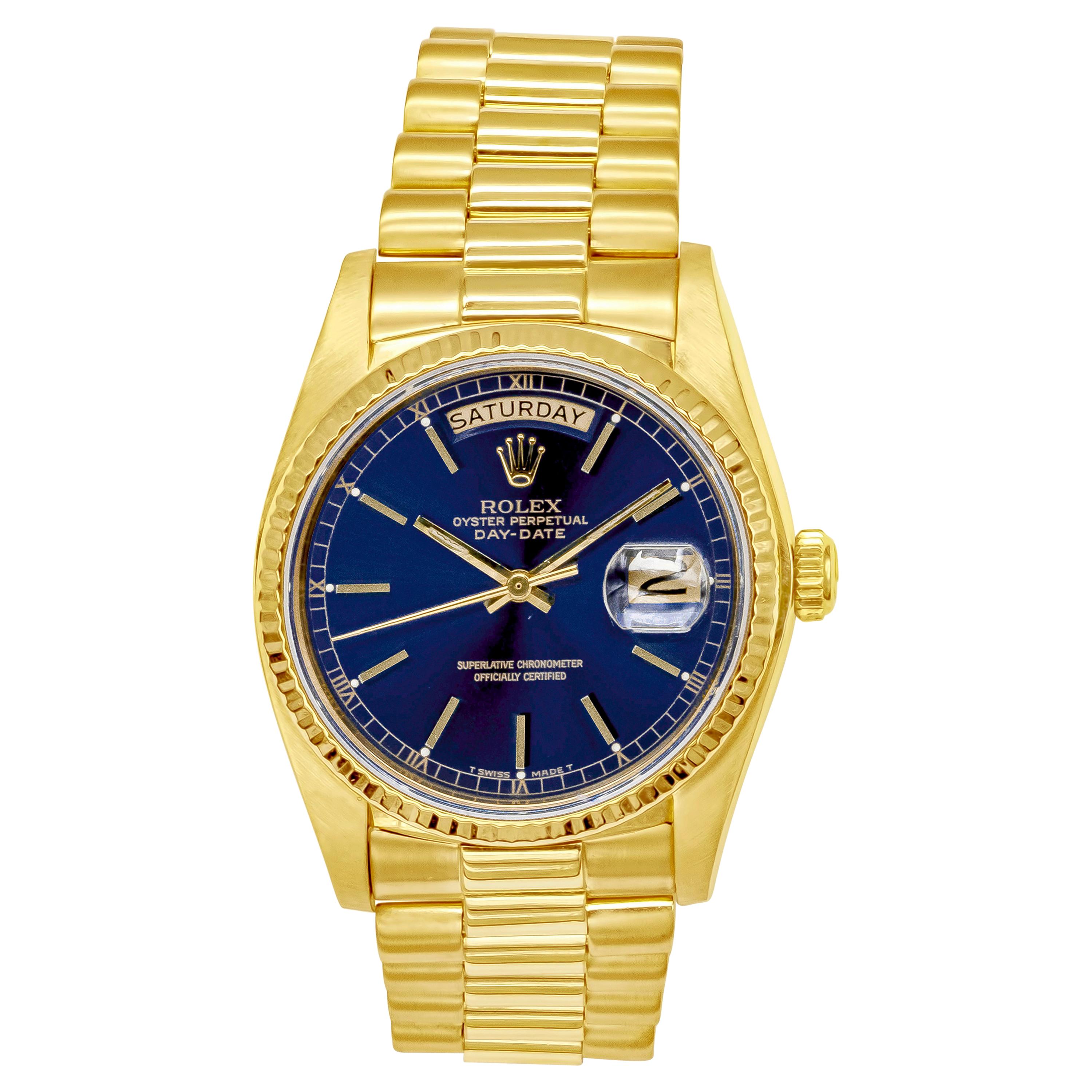 Montre-bracelet President Day-Date de Rolex en or jaune, réf. 18038, 1982