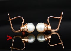 1982 Soviet Union Georgian Earrings Pearls solid 14K Rose Gold / 4.3 gr