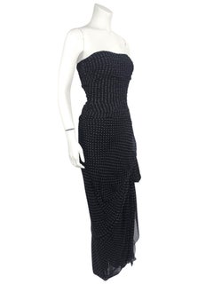 1982 Summer RTW Oscar de la Renta Black and Cream Polka Dot Gown