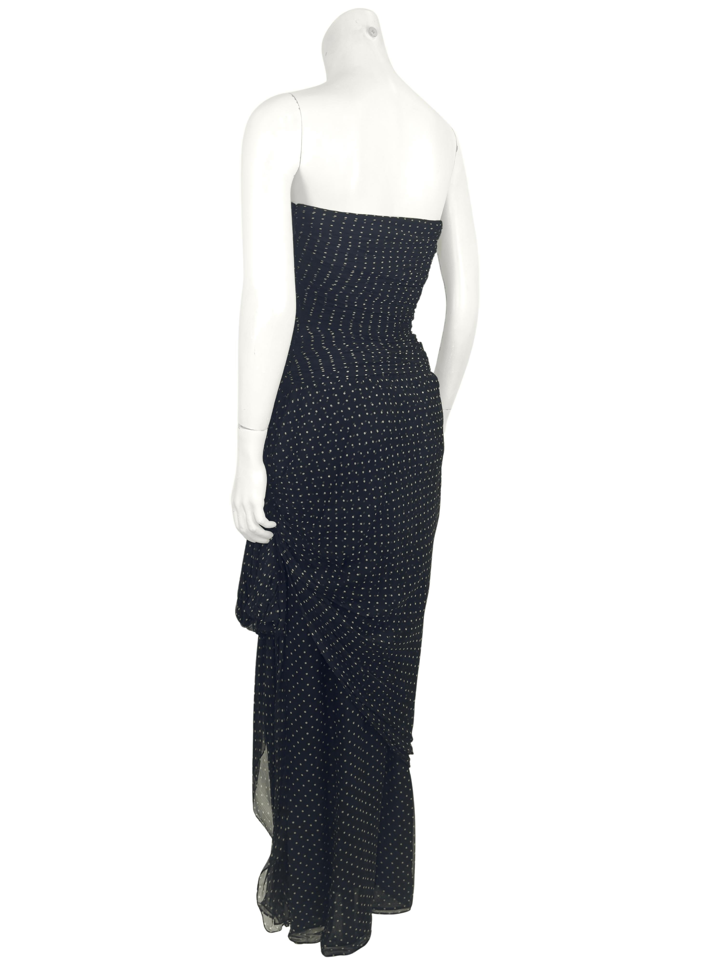 1982 Summer RTW Oscar de la Renta Black and Cream Polka Dot Gown In Good Condition For Sale In Toronto, Ontario