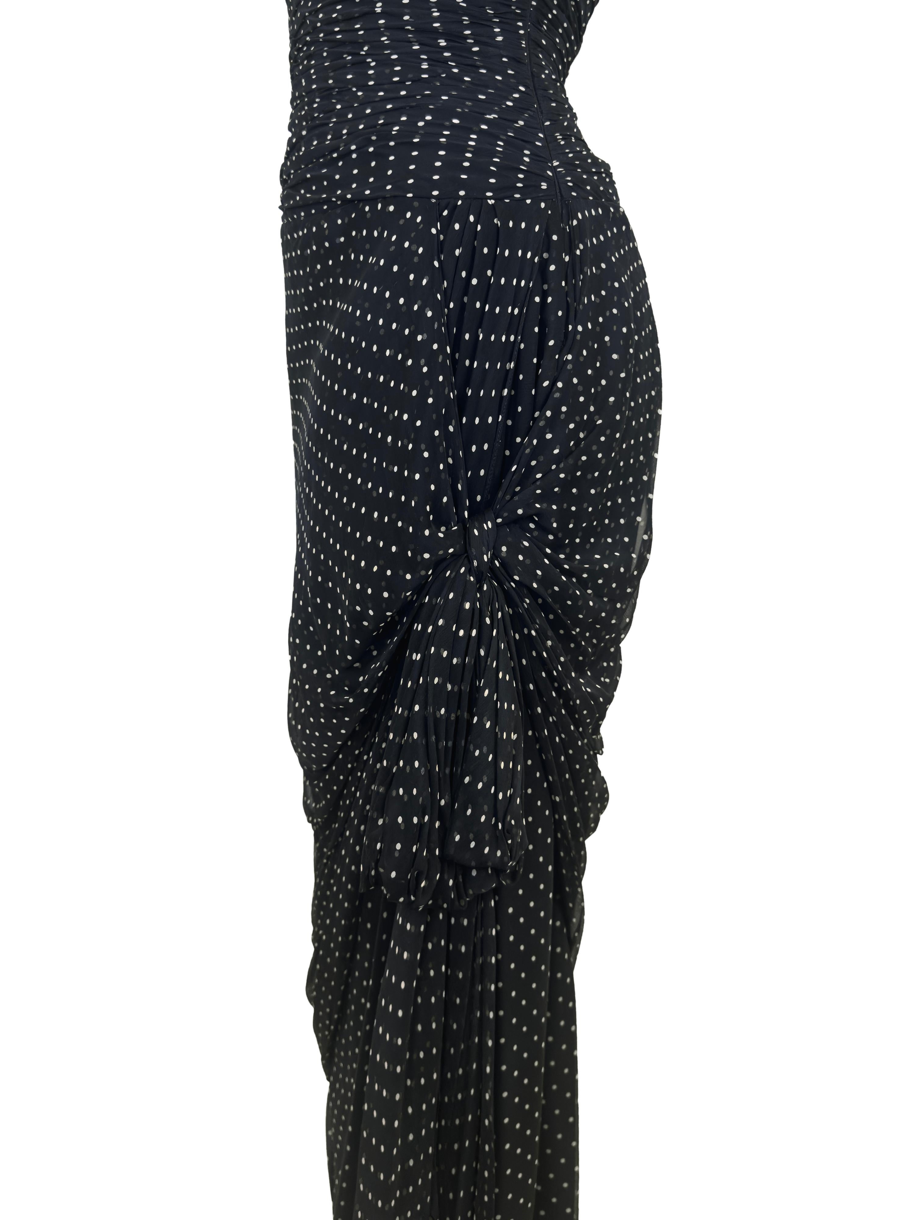 Women's 1982 Summer RTW Oscar de la Renta Black and Cream Polka Dot Gown For Sale