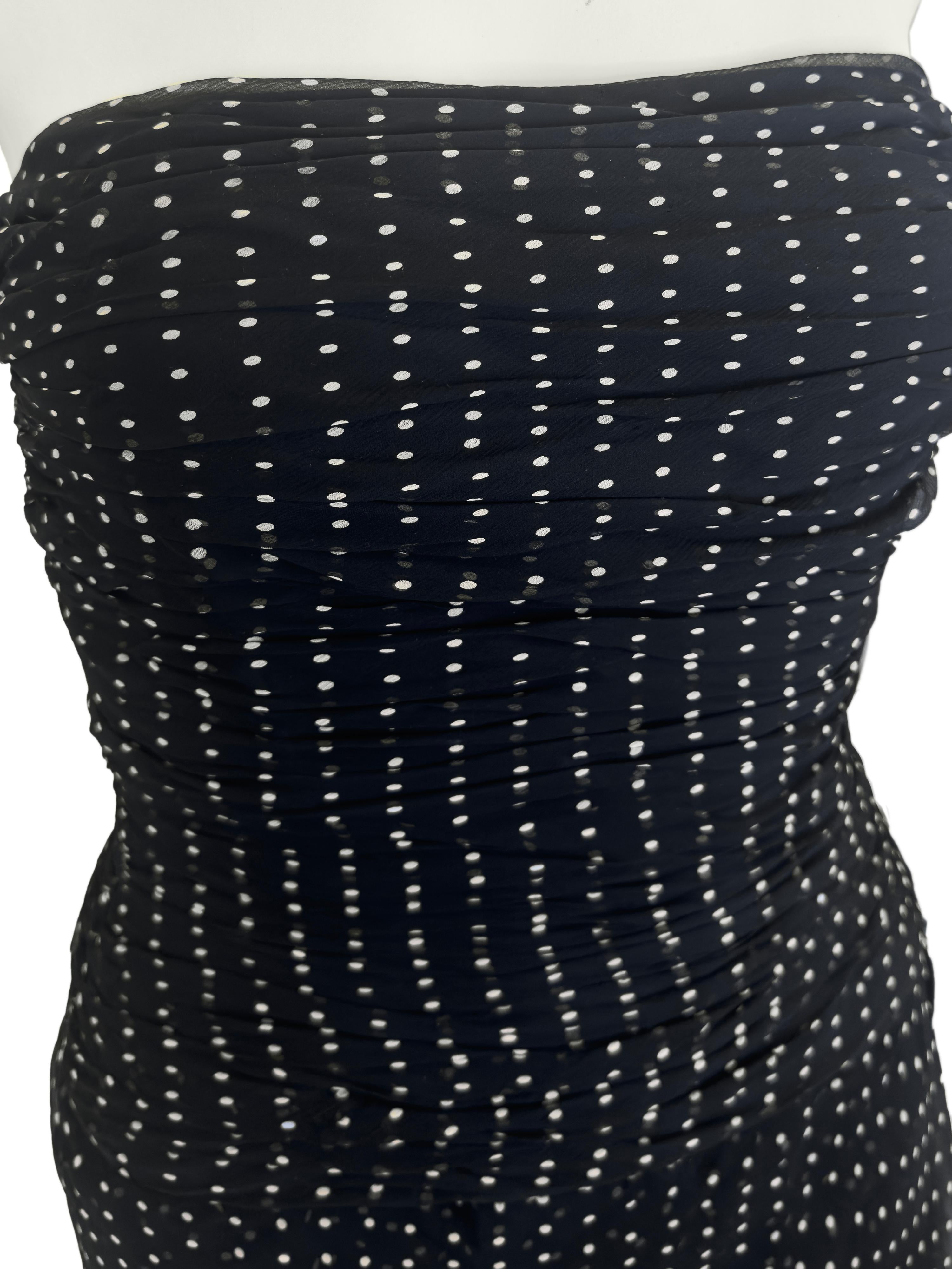 1982 Summer RTW Oscar de la Renta Black and Cream Polka Dot Gown For Sale 1