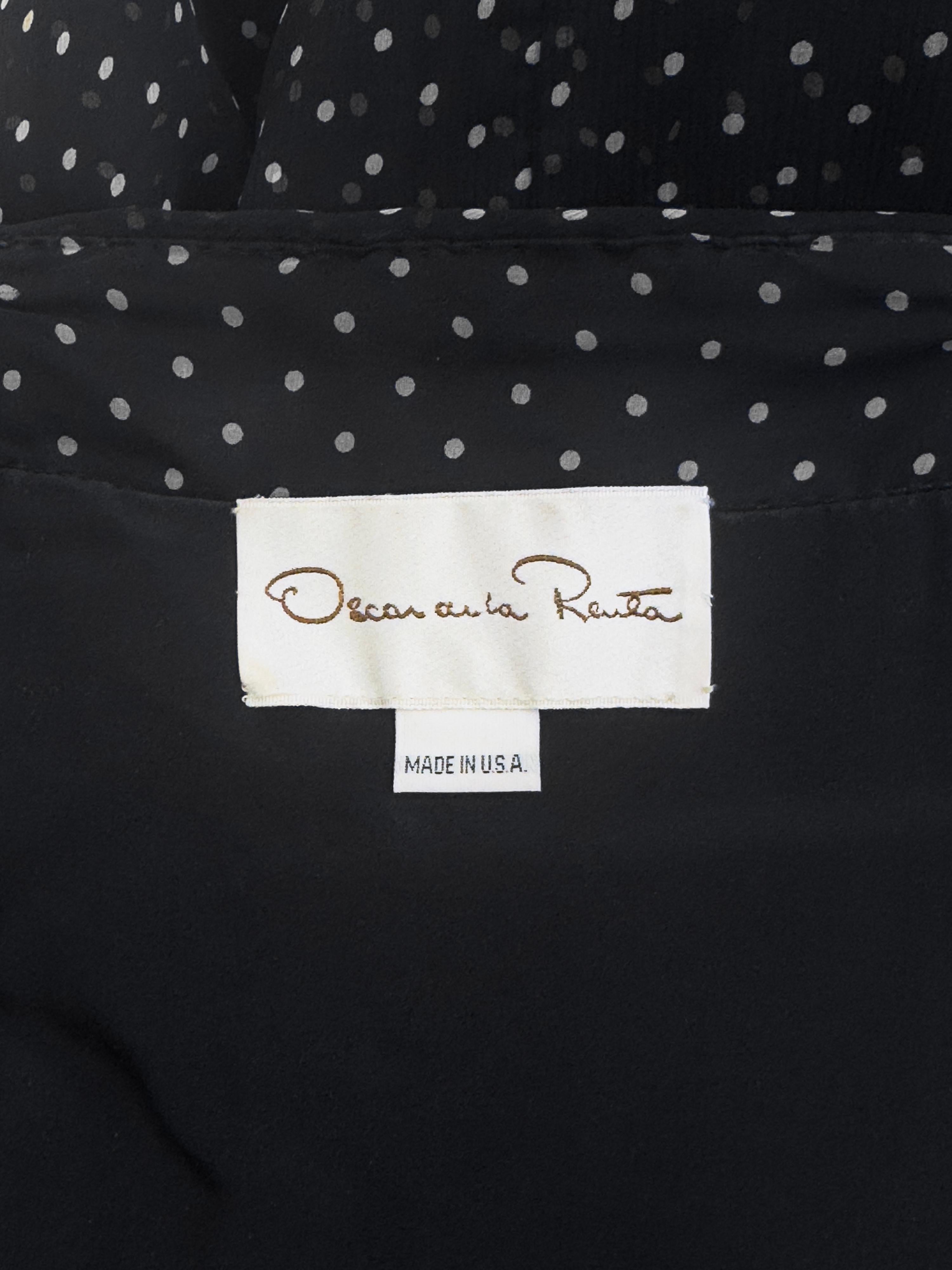 1982 Summer RTW Oscar de la Renta Black and Cream Polka Dot Gown For Sale 2
