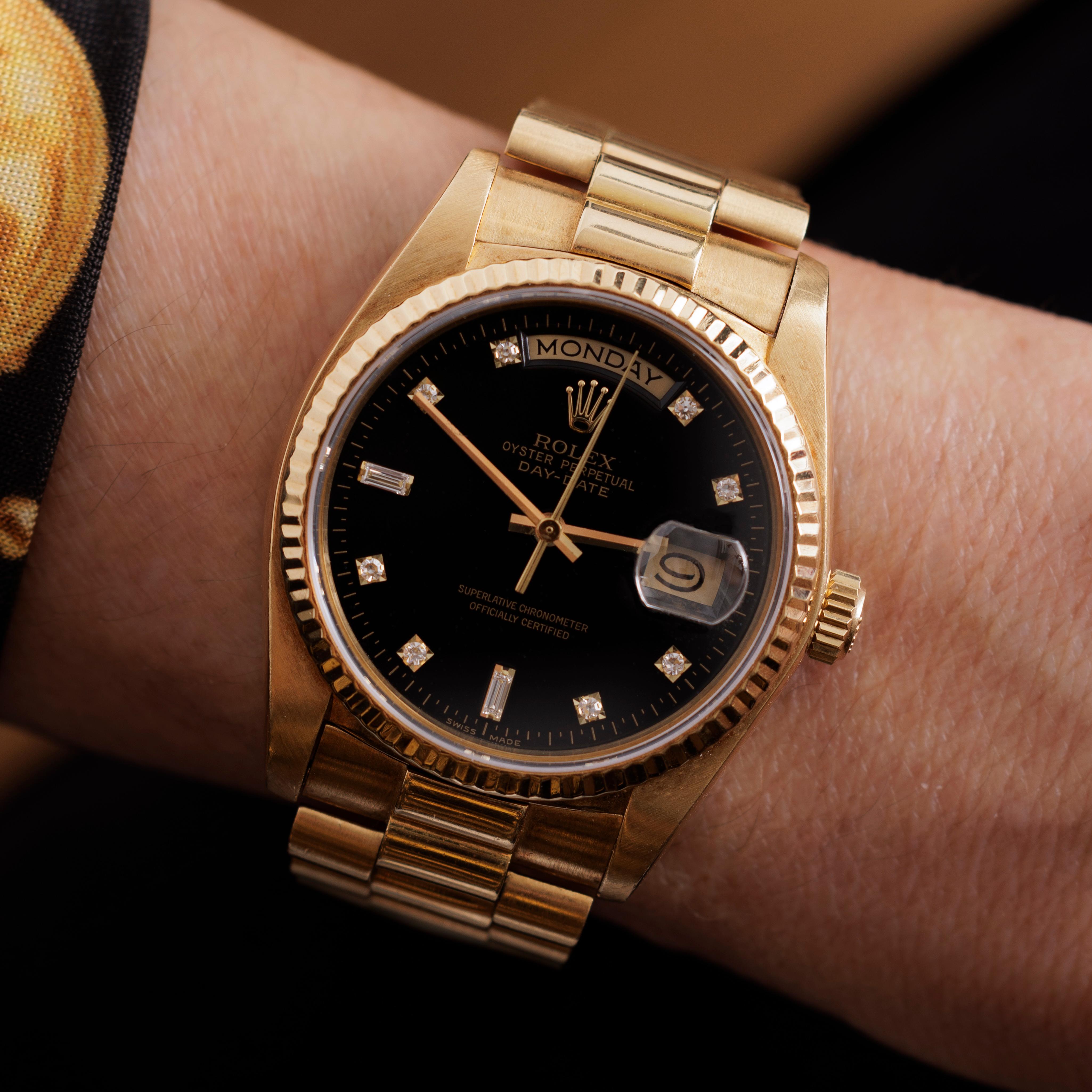 1982 Vintage Rolex Day-Date President 18 Karat Model 18038 Diamond Dial with Box In Good Condition In New York, NY