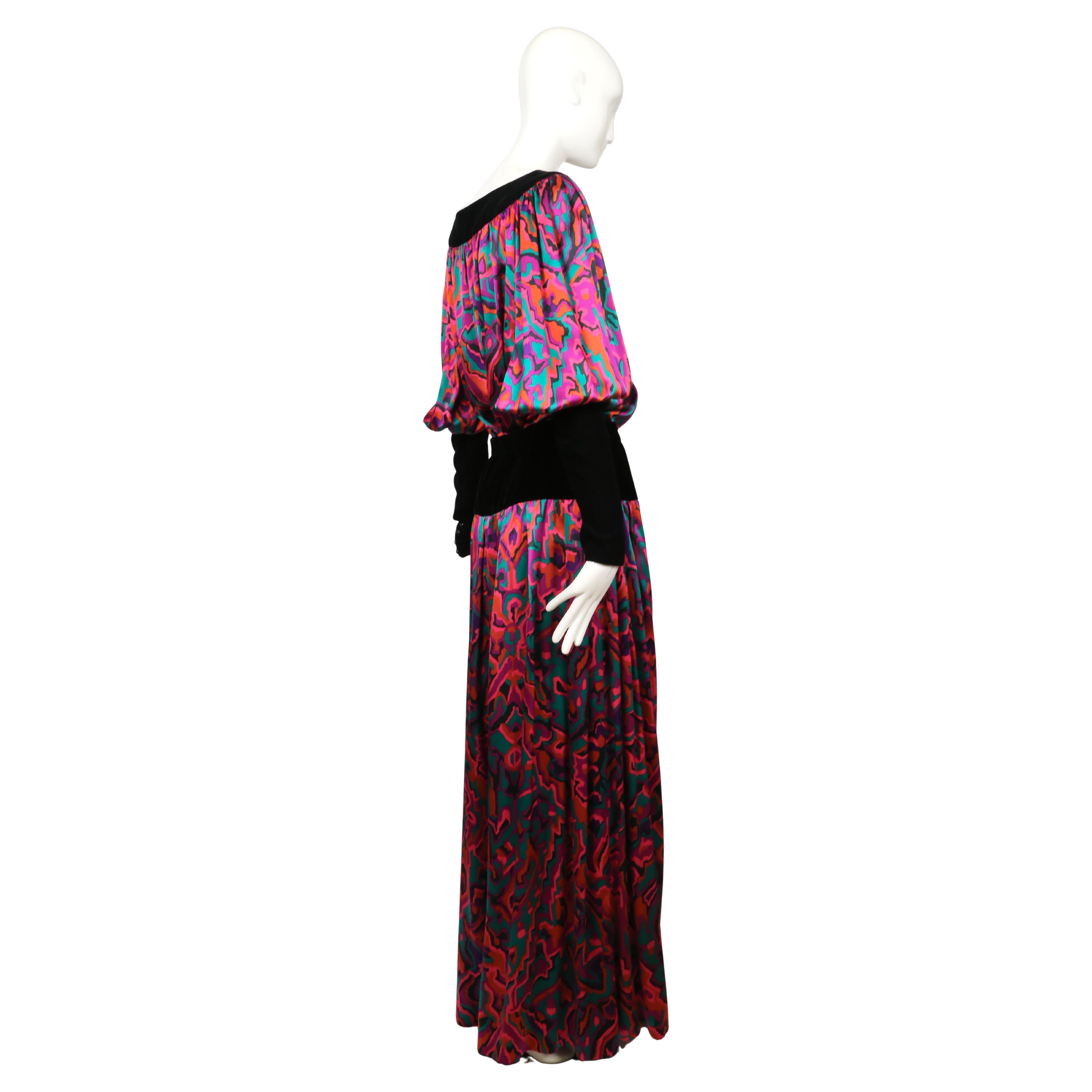 Women's or Men's 1982 YVES SAINT LAURENT abstract printed silk RUNWAY top and skirt For Sale