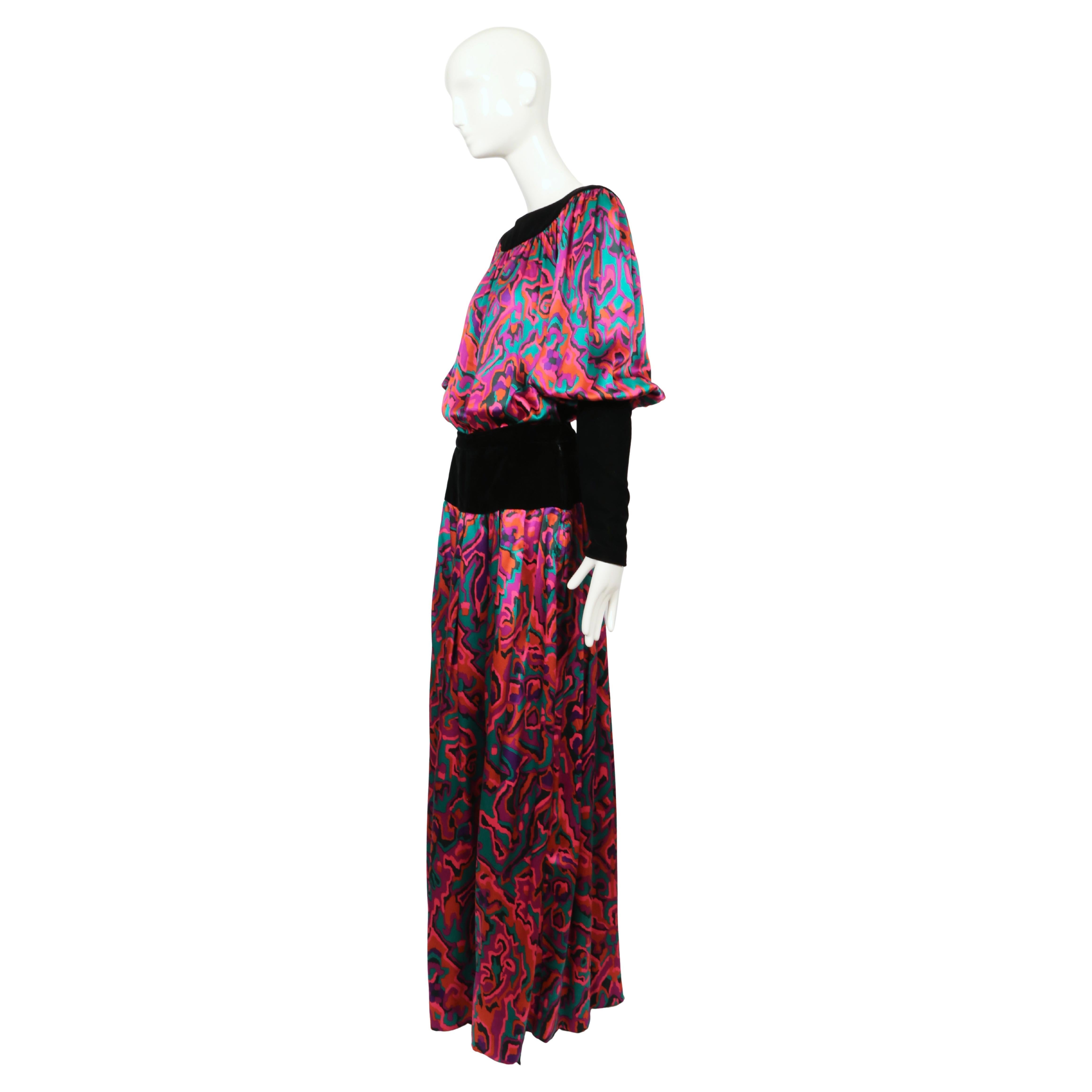 1982 YVES SAINT LAURENT abstract printed silk RUNWAY top and skirt For Sale 1