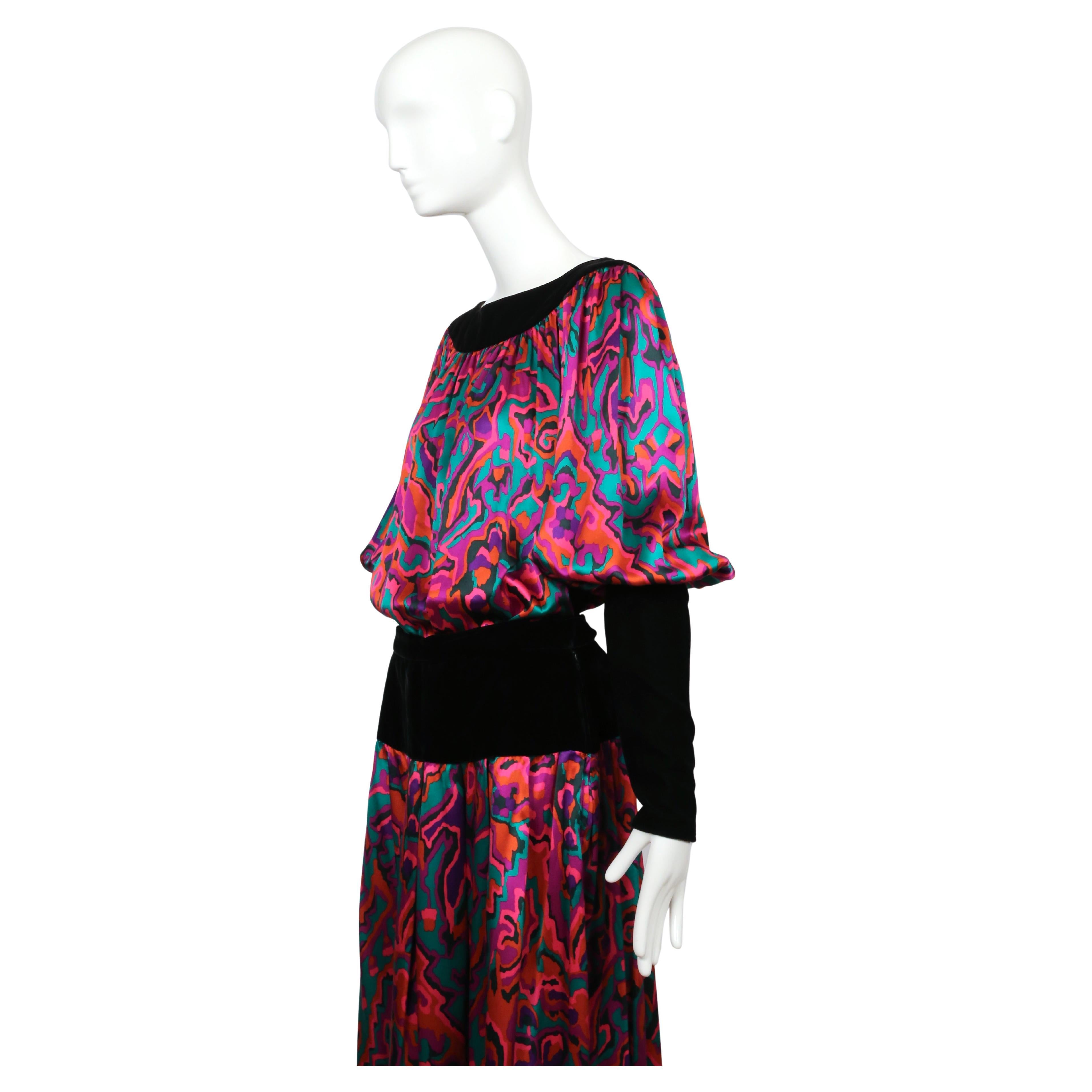 1982 YVES SAINT LAURENT abstract printed silk RUNWAY top and skirt For Sale 2