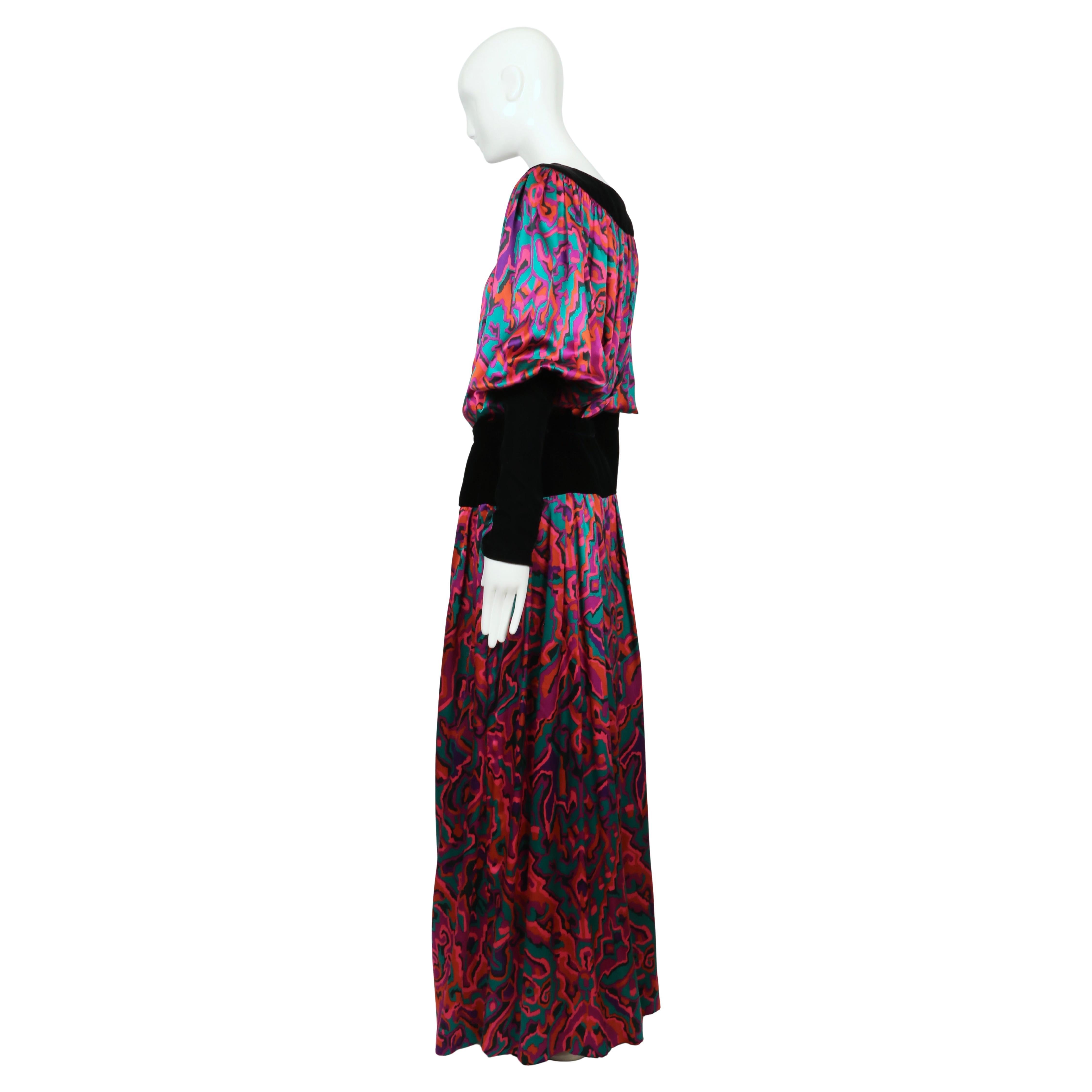 1982 YVES SAINT LAURENT abstract printed silk RUNWAY top and skirt For Sale 3