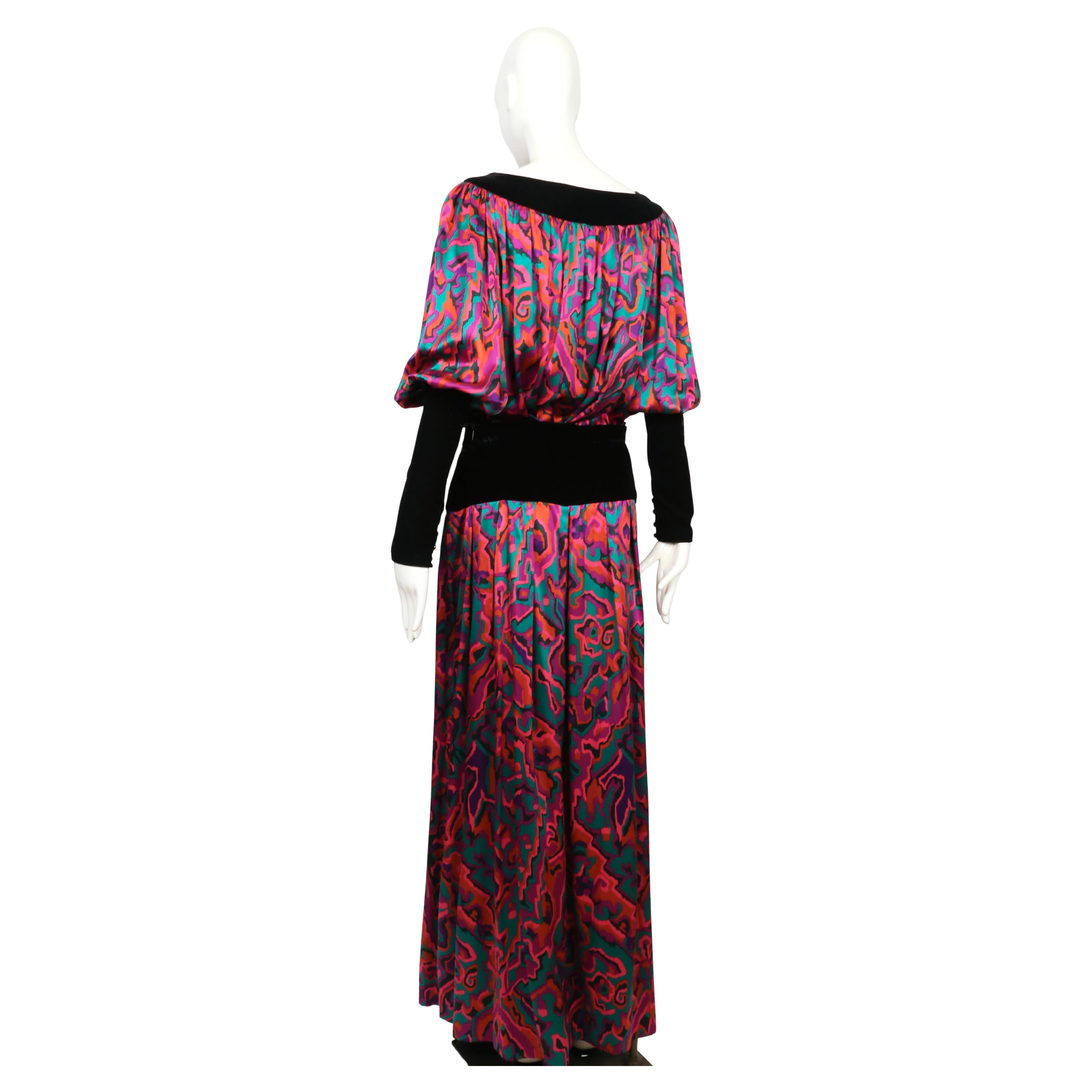 1982 YVES SAINT LAURENT abstract printed silk RUNWAY top and skirt For Sale 4