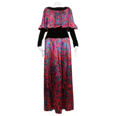 1982 YVES SAINT LAURENT abstract printed silk RUNWAY top and skirt