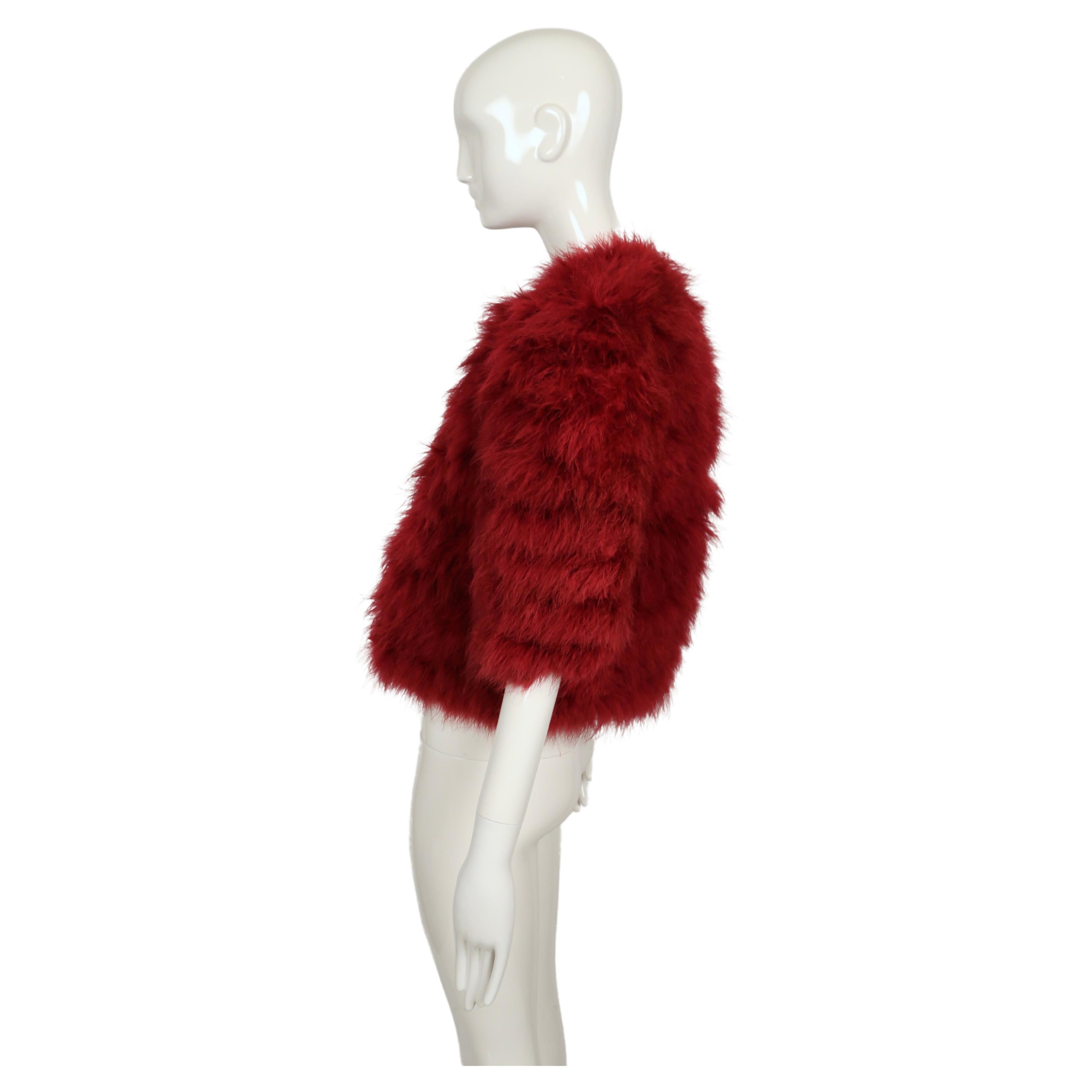 1982 YVES SAINT LAURENT fuchsia marabou feather RUNWAY jacket For Sale 1