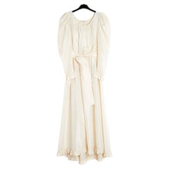 Vintage 1982 Yves Saint Laurent Ivory Silk Maxi Dress and Belt FR36