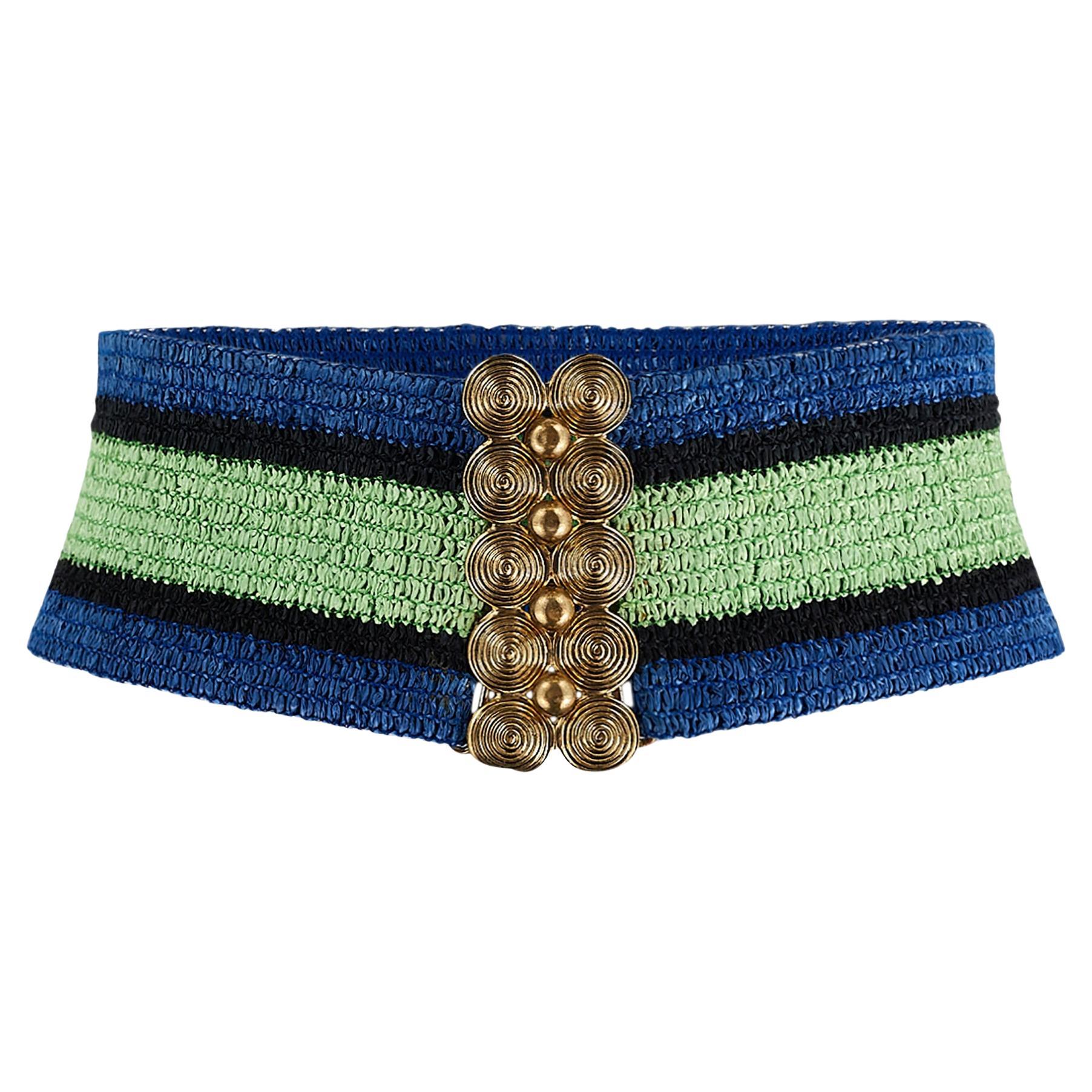 1982 Yves Saint Laurent Runway Documented Blue and Green Belt For Sale