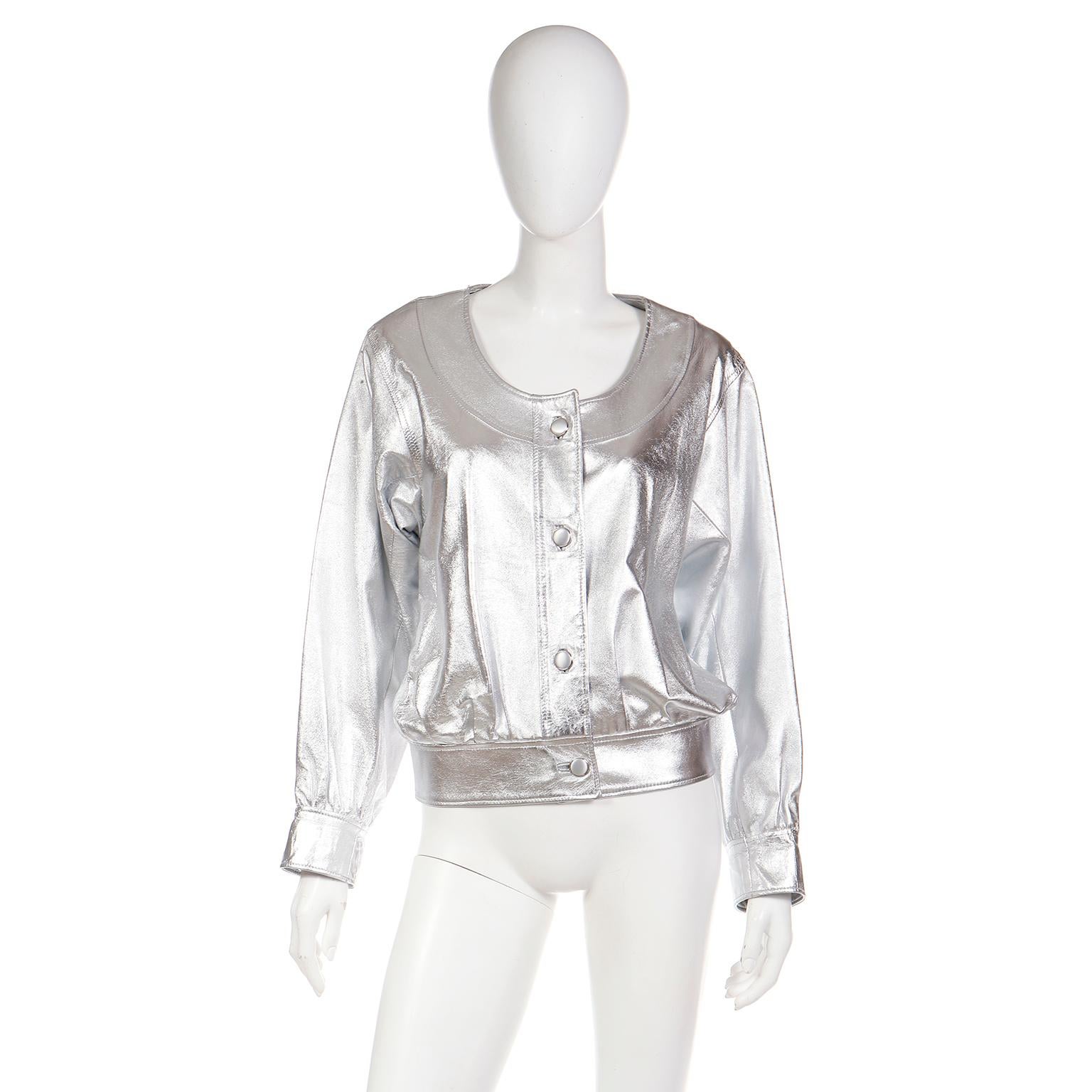 1982 Yves Saint Laurent Silver Leather Documented Runway Jacket In Excellent Condition For Sale In Portland, OR