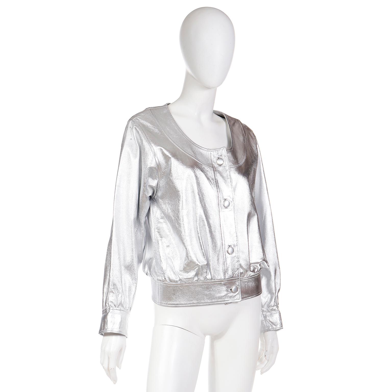 Women's 1982 Yves Saint Laurent Silver Leather Documented Runway Jacket For Sale