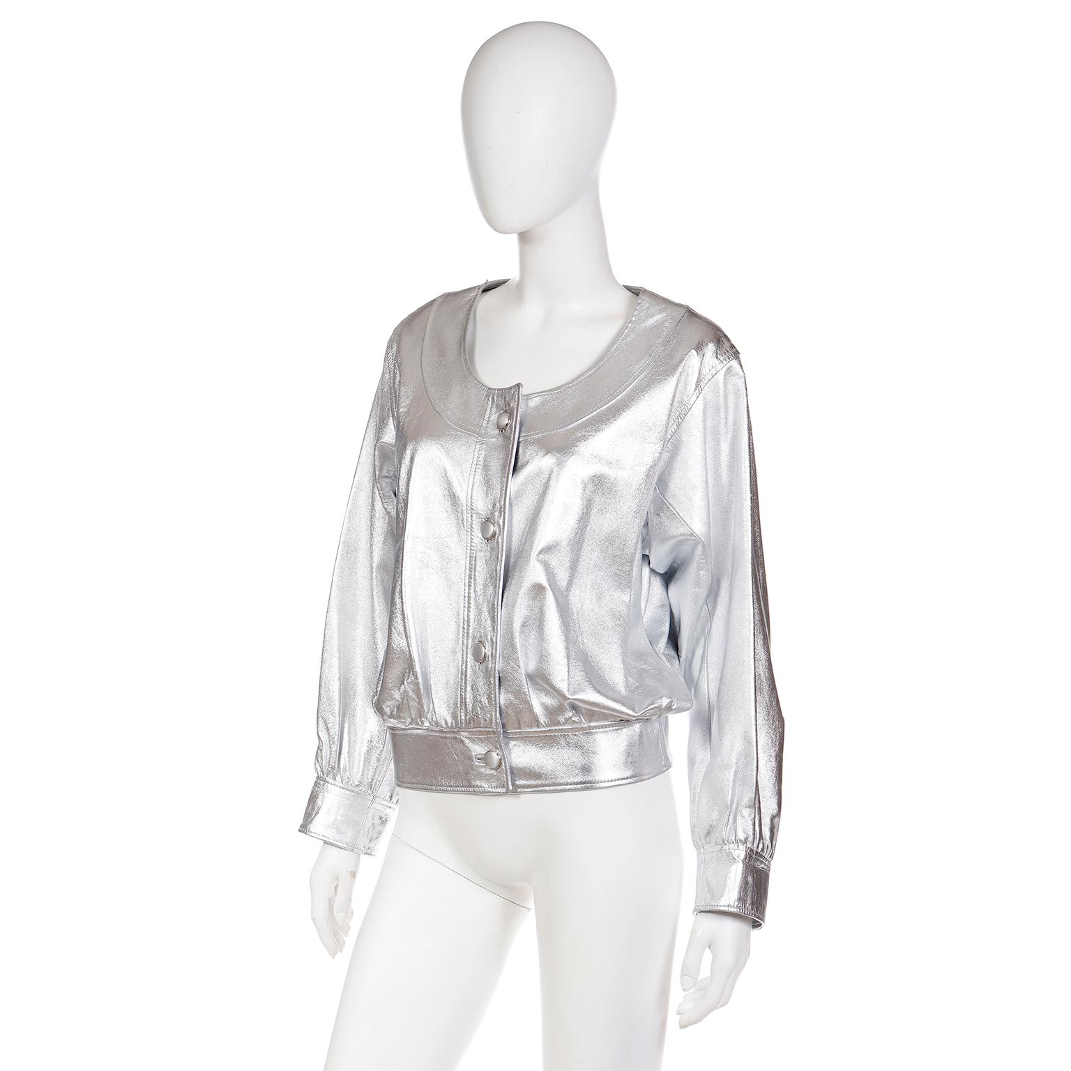 1982 Yves Saint Laurent Silver Leather Documented Runway Jacket For Sale 2