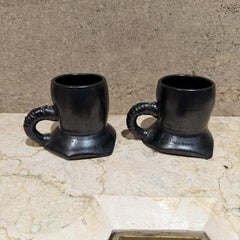 Modern Pottery Coffee Mugs by Unknown Artist, Textured Black, 1983