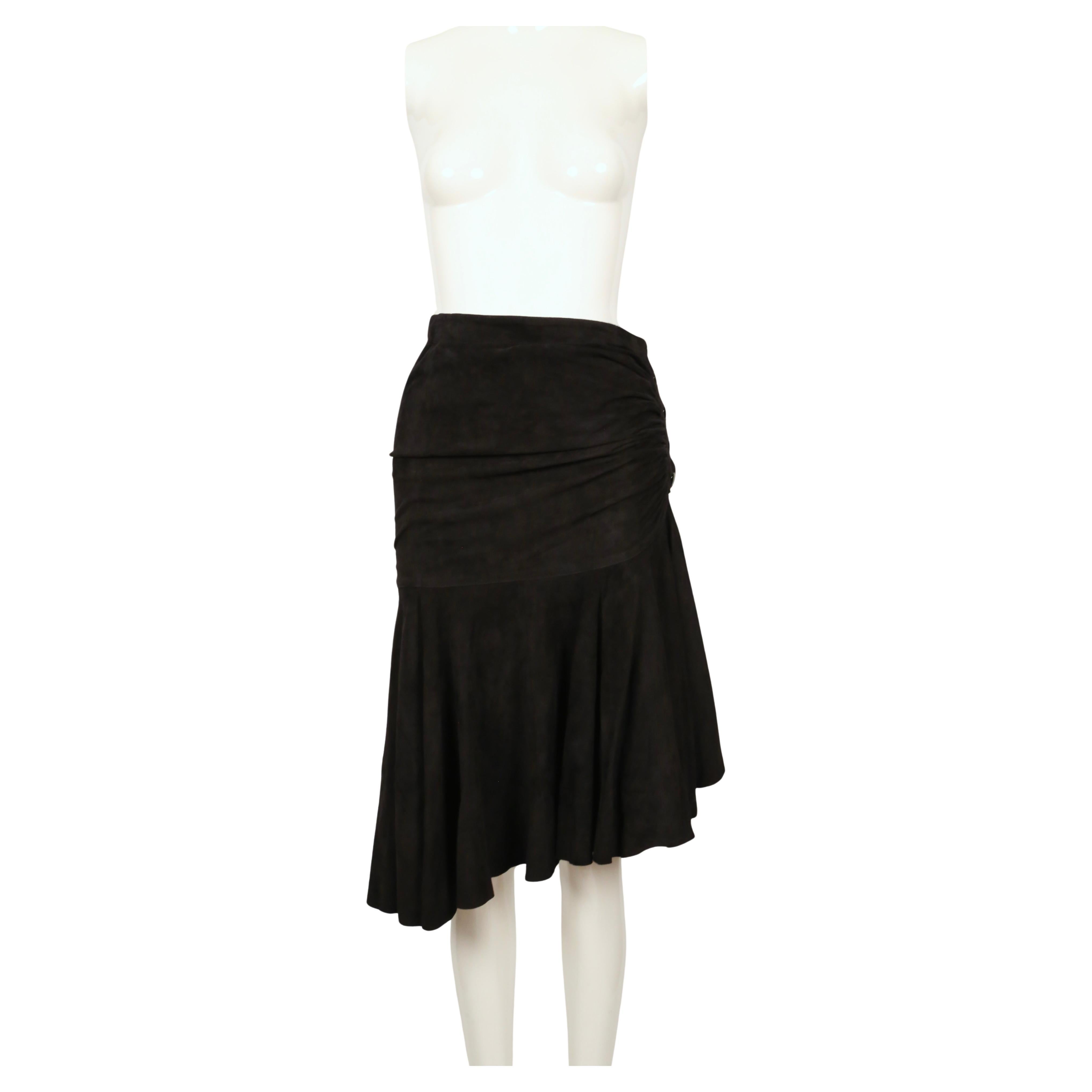 Black 1983 AZZEDINE ALAIA black suede skirt with ruching For Sale