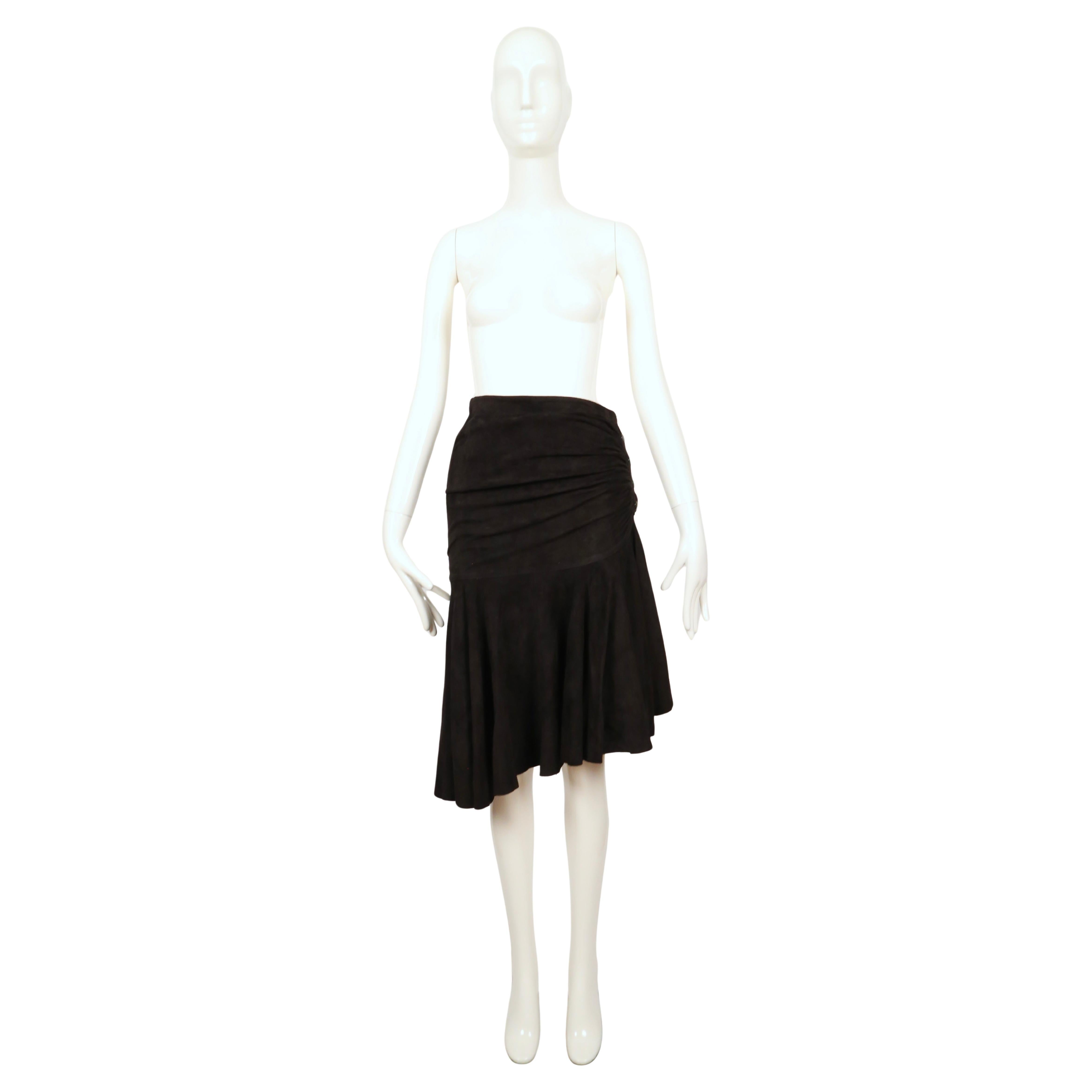 1983 AZZEDINE ALAIA black suede skirt with ruching In Good Condition For Sale In San Fransisco, CA