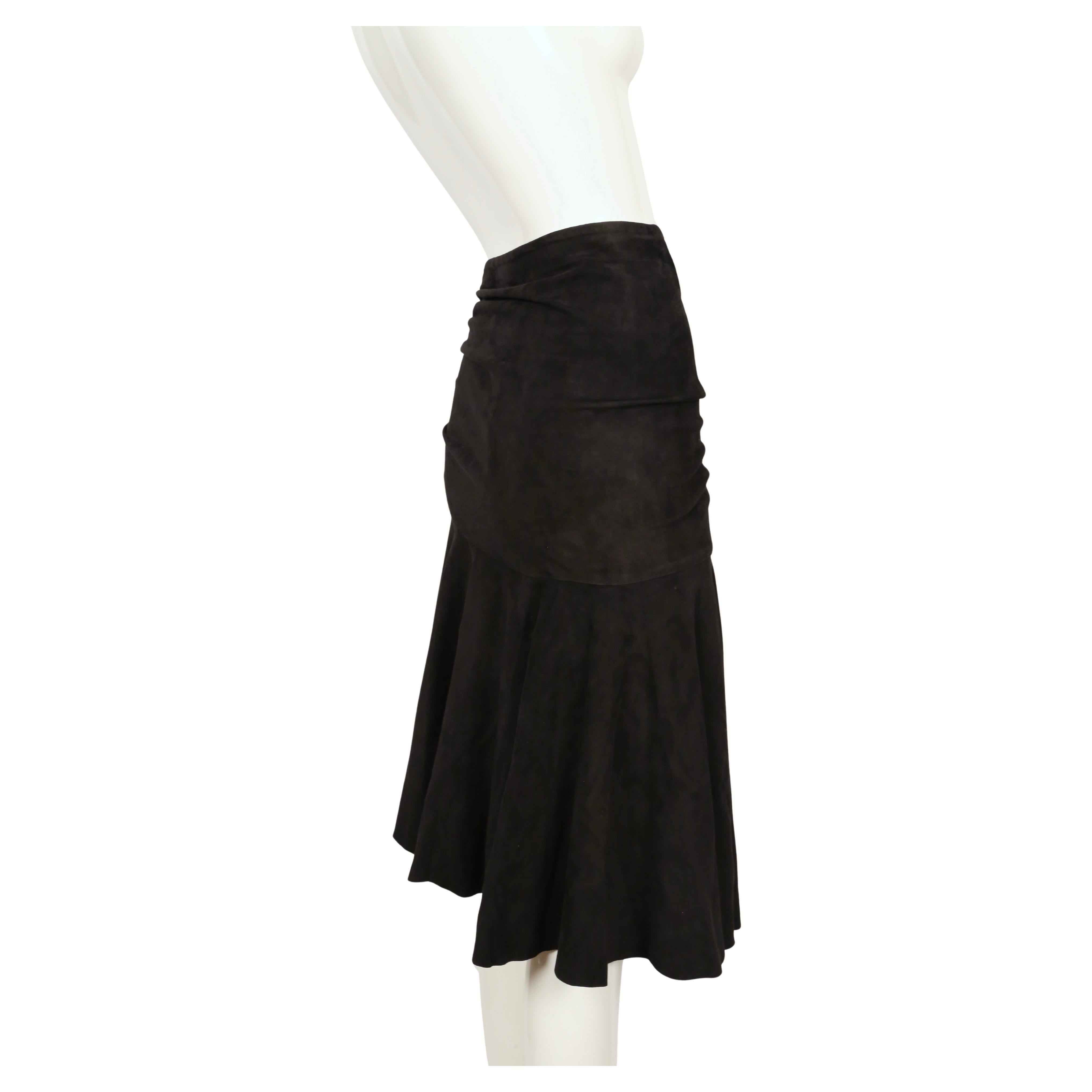1983 AZZEDINE ALAIA black suede skirt with ruching For Sale 1