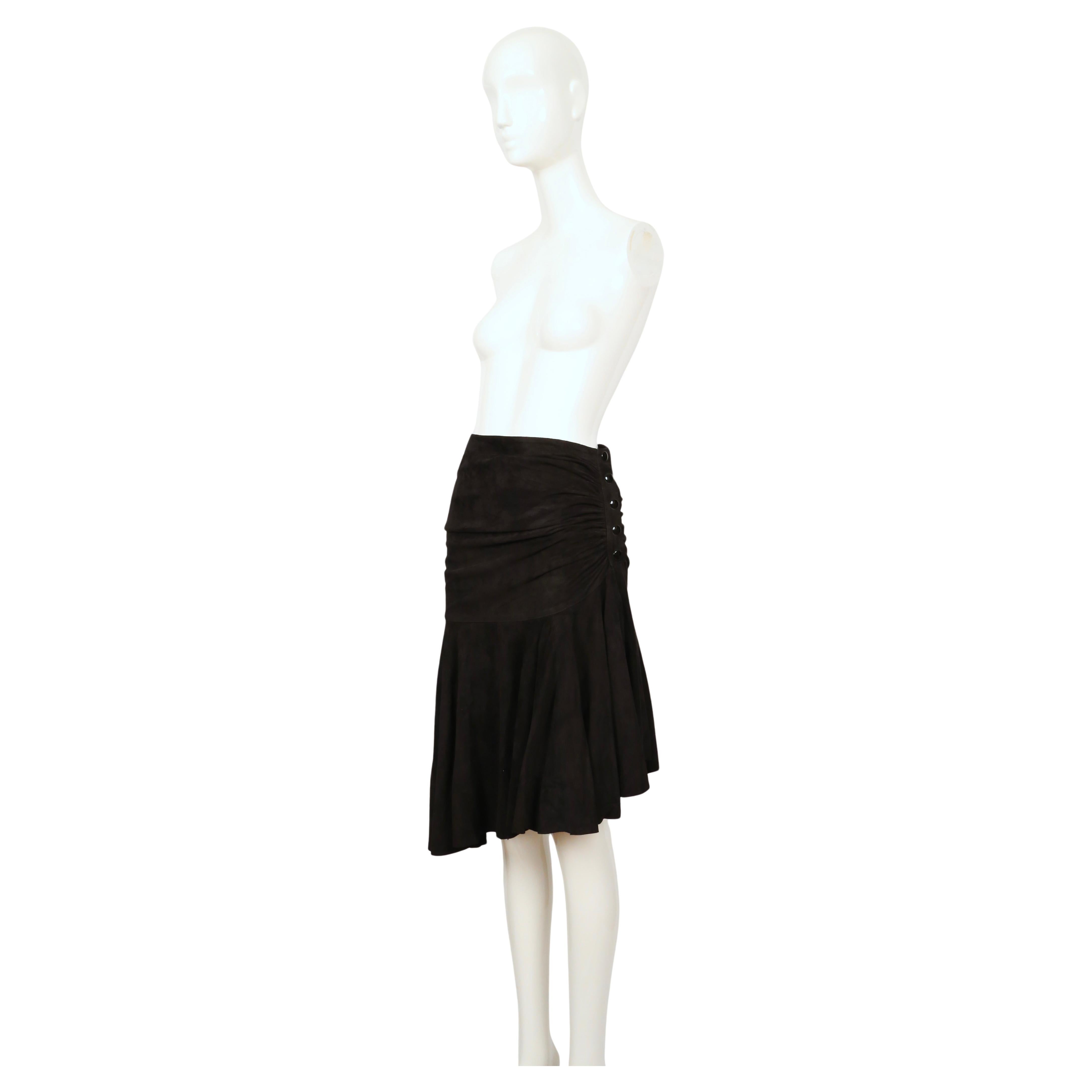 1983 AZZEDINE ALAIA black suede skirt with ruching For Sale 2