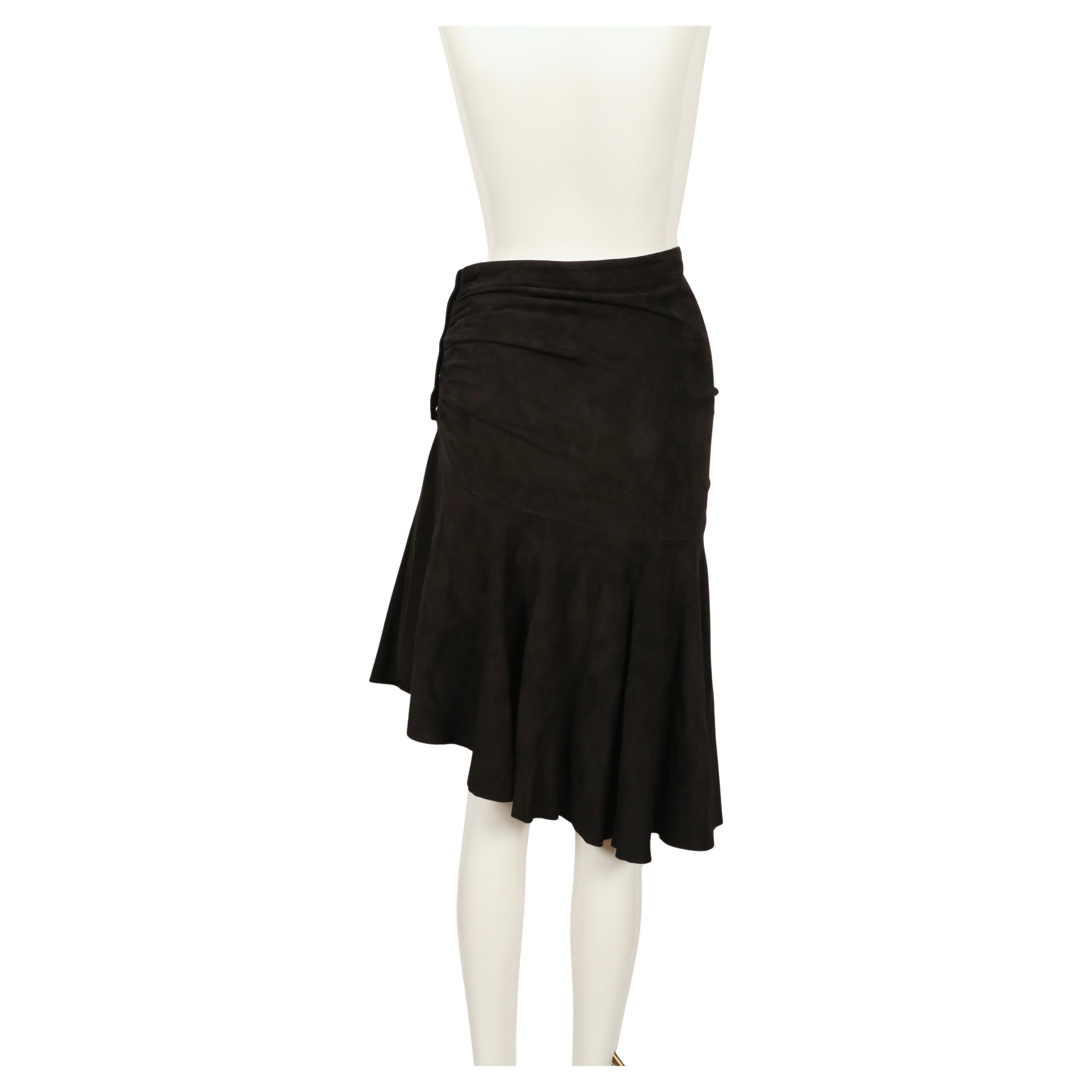 1983 AZZEDINE ALAIA black suede skirt with ruching For Sale 4