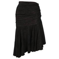 1983 AZZEDINE ALAIA gonna in camoscio nero con ruche