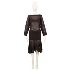 1983 AZZEDINE ALAIA deep brown semi sheer knit illusion dress