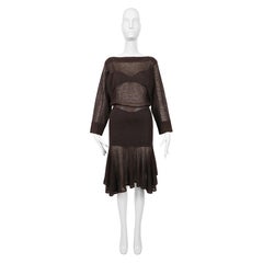 1983 AZZEDINE ALAIA deep brown semi sheer knit illusion dress