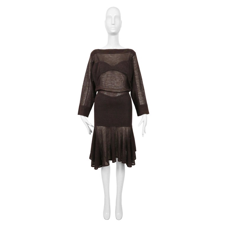 1983 AZZEDINE ALAIA deep brown semi sheer knit illusion dress For Sale at  1stDibs