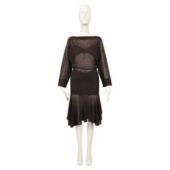 1983 AZZEDINE ALAIA deep brown semi sheer knit illusion dress