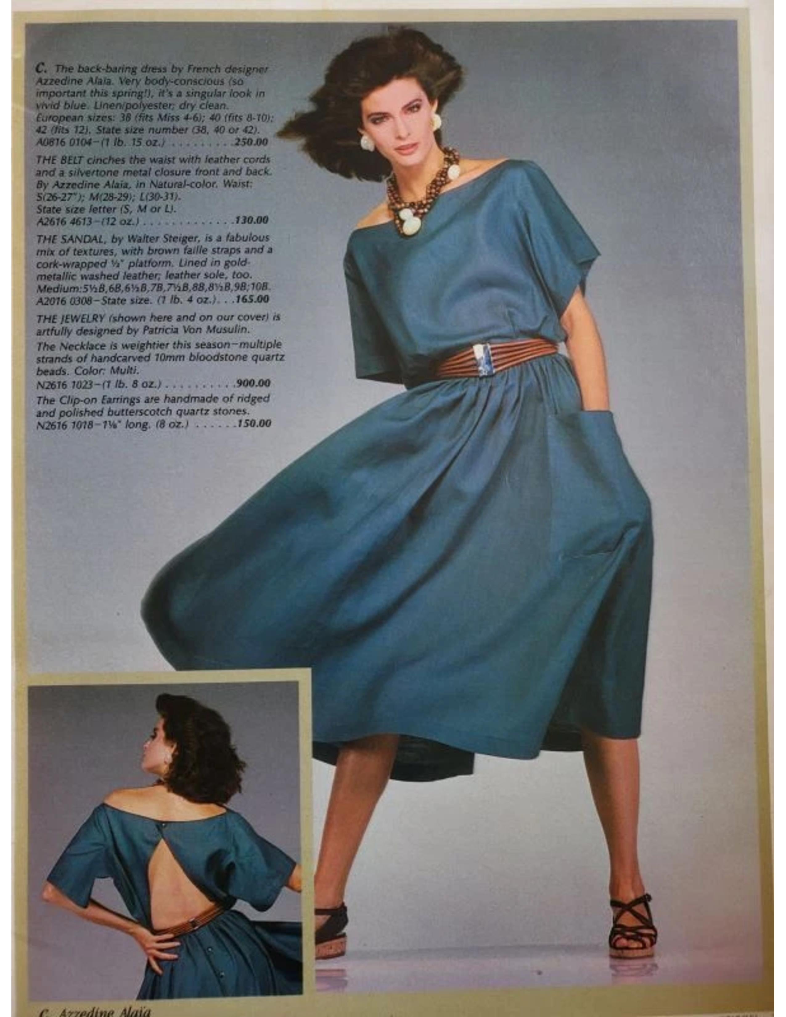 1983 AZZEDINE ALAIA vestido de lino turquesa con corte en la espalda en venta 9