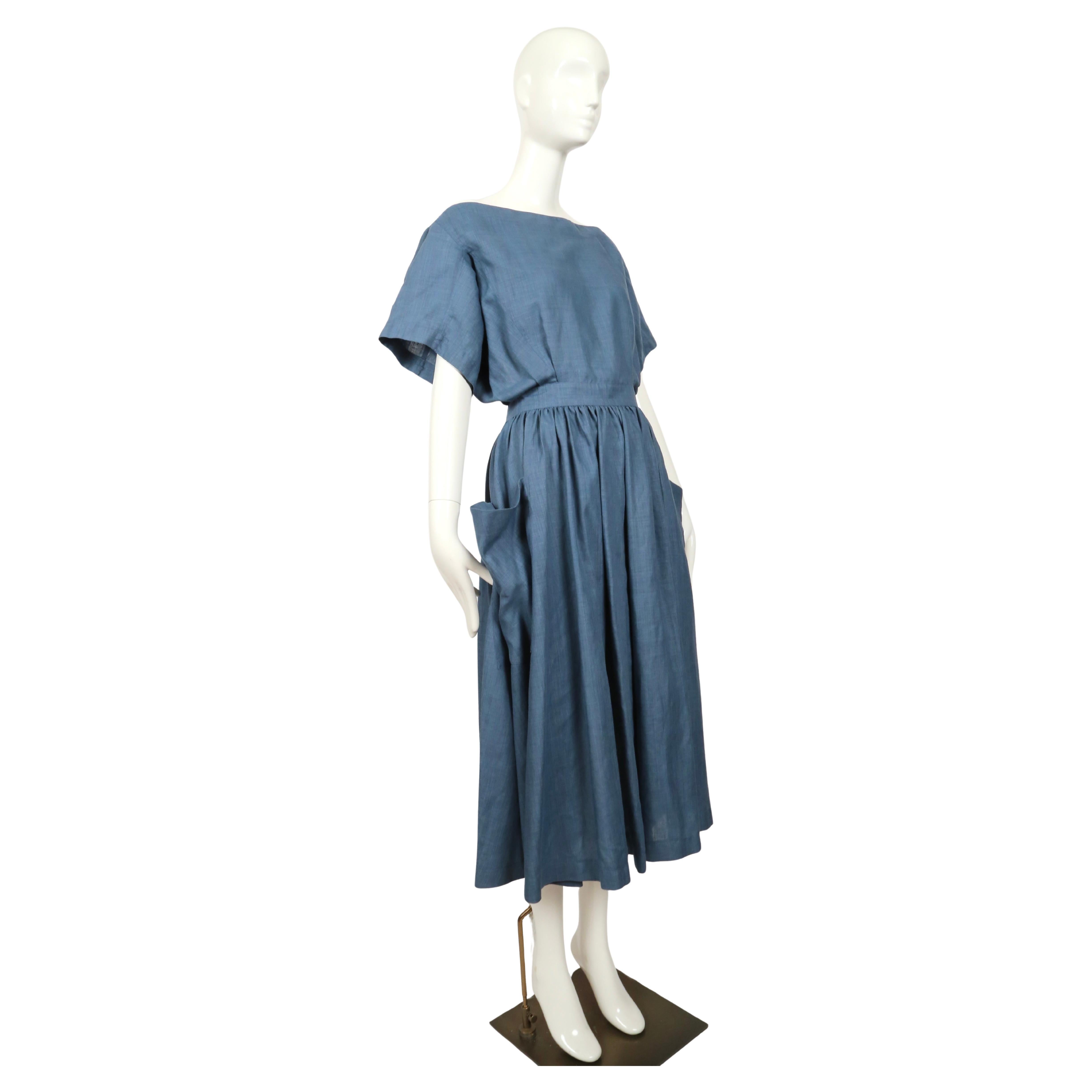 1983 AZZEDINE ALAIA vestido de lino turquesa con corte en la espalda Azul en venta
