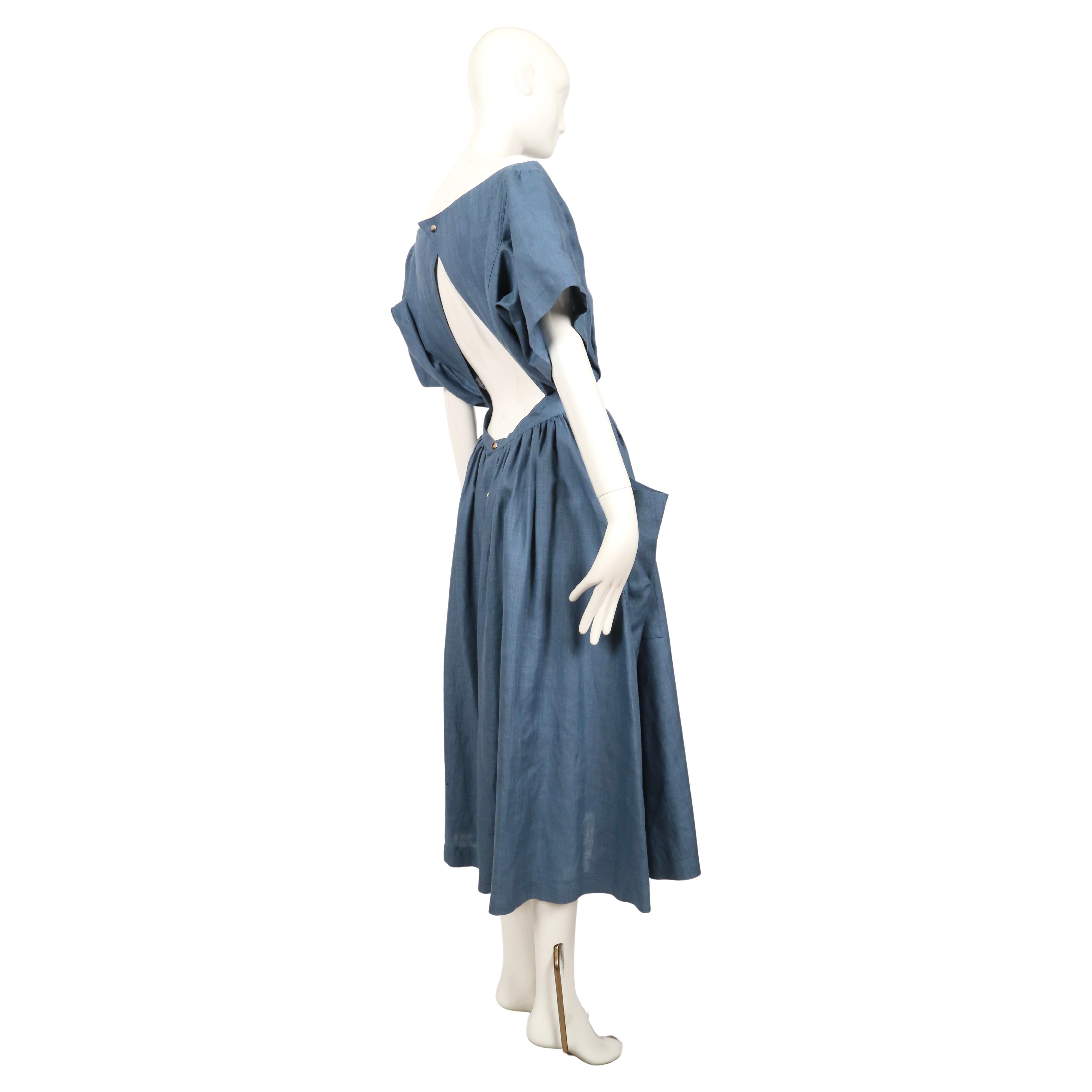 1983 AZZEDINE ALAIA vestido de lino turquesa con corte en la espalda en Bueno estado para la venta en San Fransisco, CA
