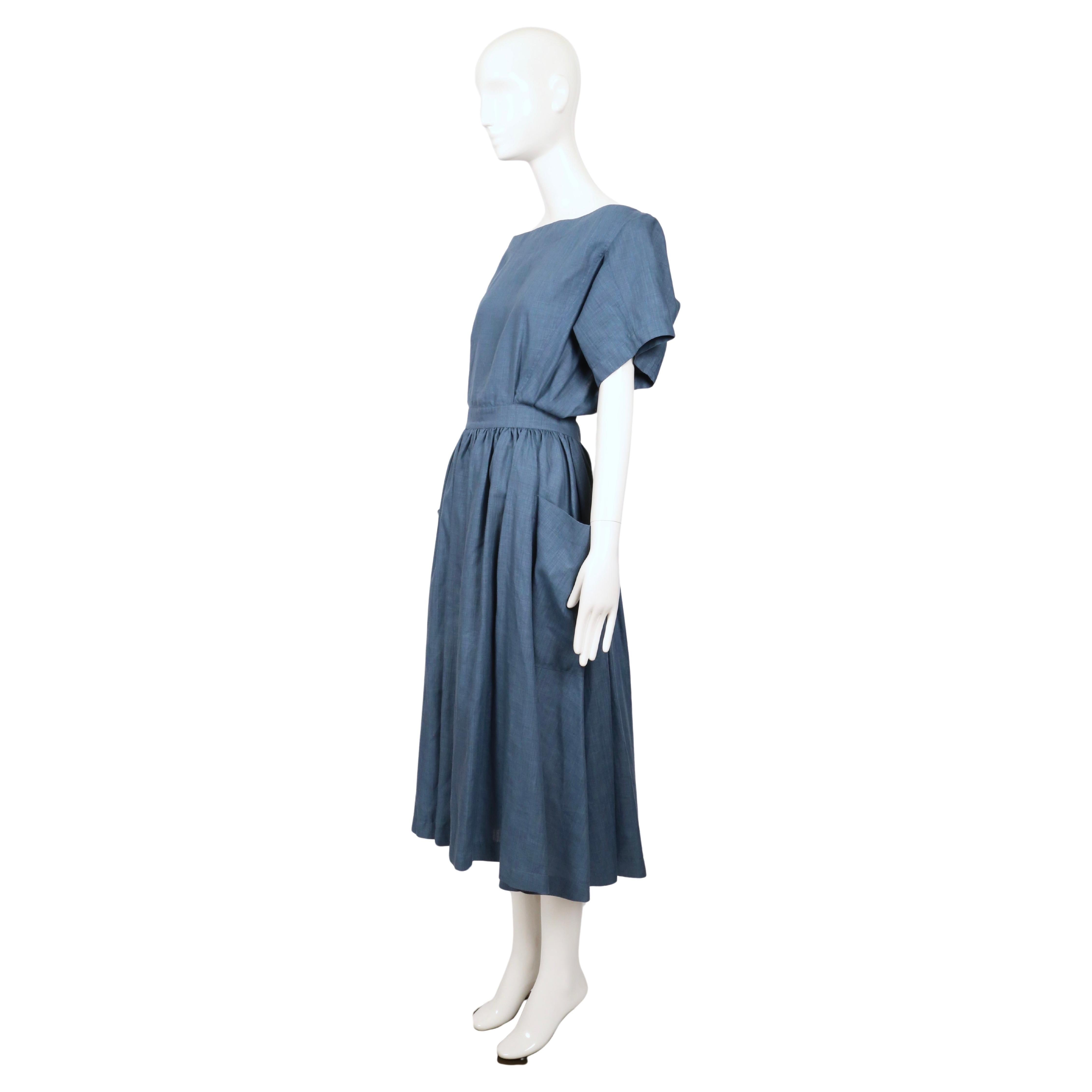 De las mujeres 1983 AZZEDINE ALAIA vestido de lino turquesa con corte en la espalda en venta