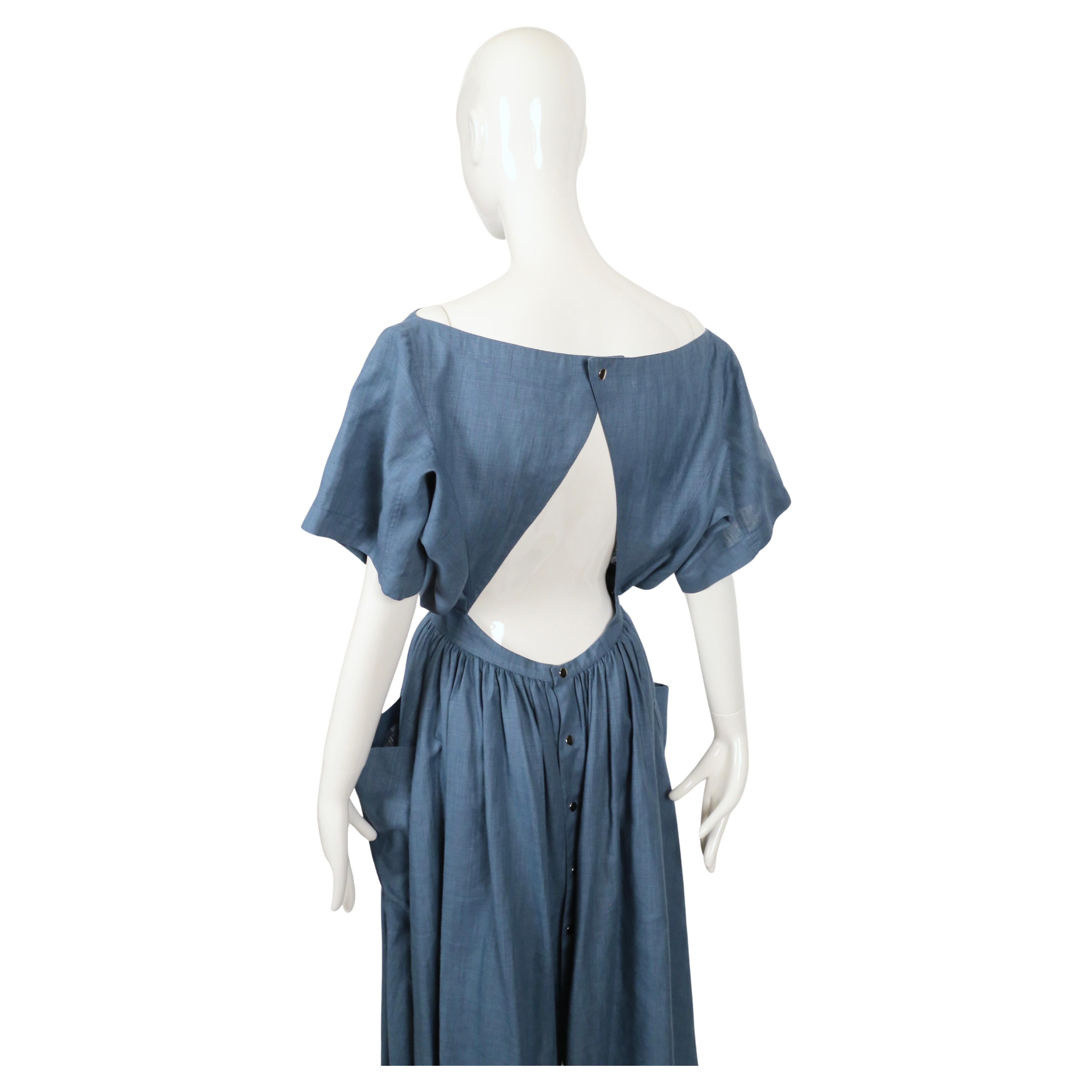1983 AZZEDINE ALAIA vestido de lino turquesa con corte en la espalda en venta 3