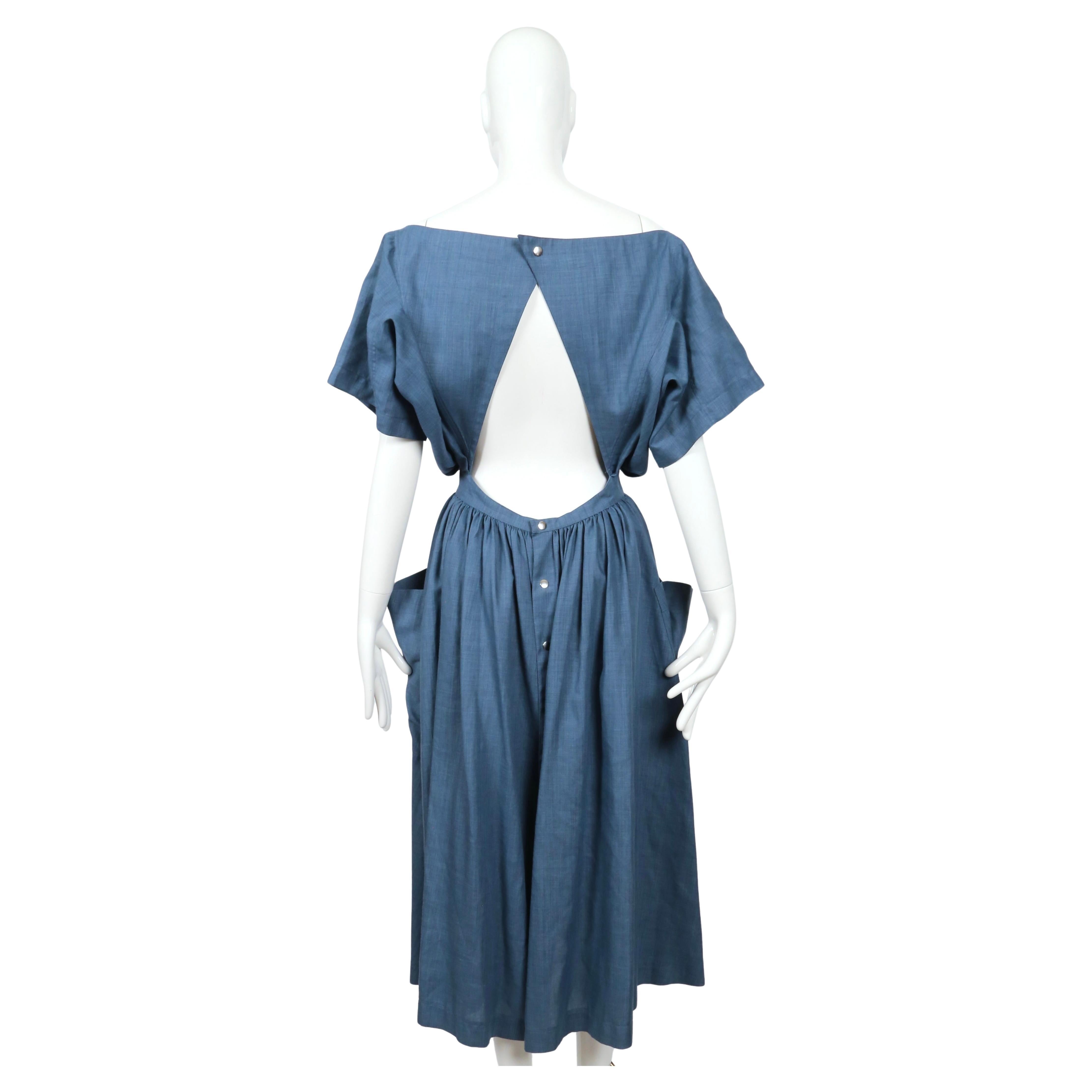 1983 AZZEDINE ALAIA vestido de lino turquesa con corte en la espalda en venta 4