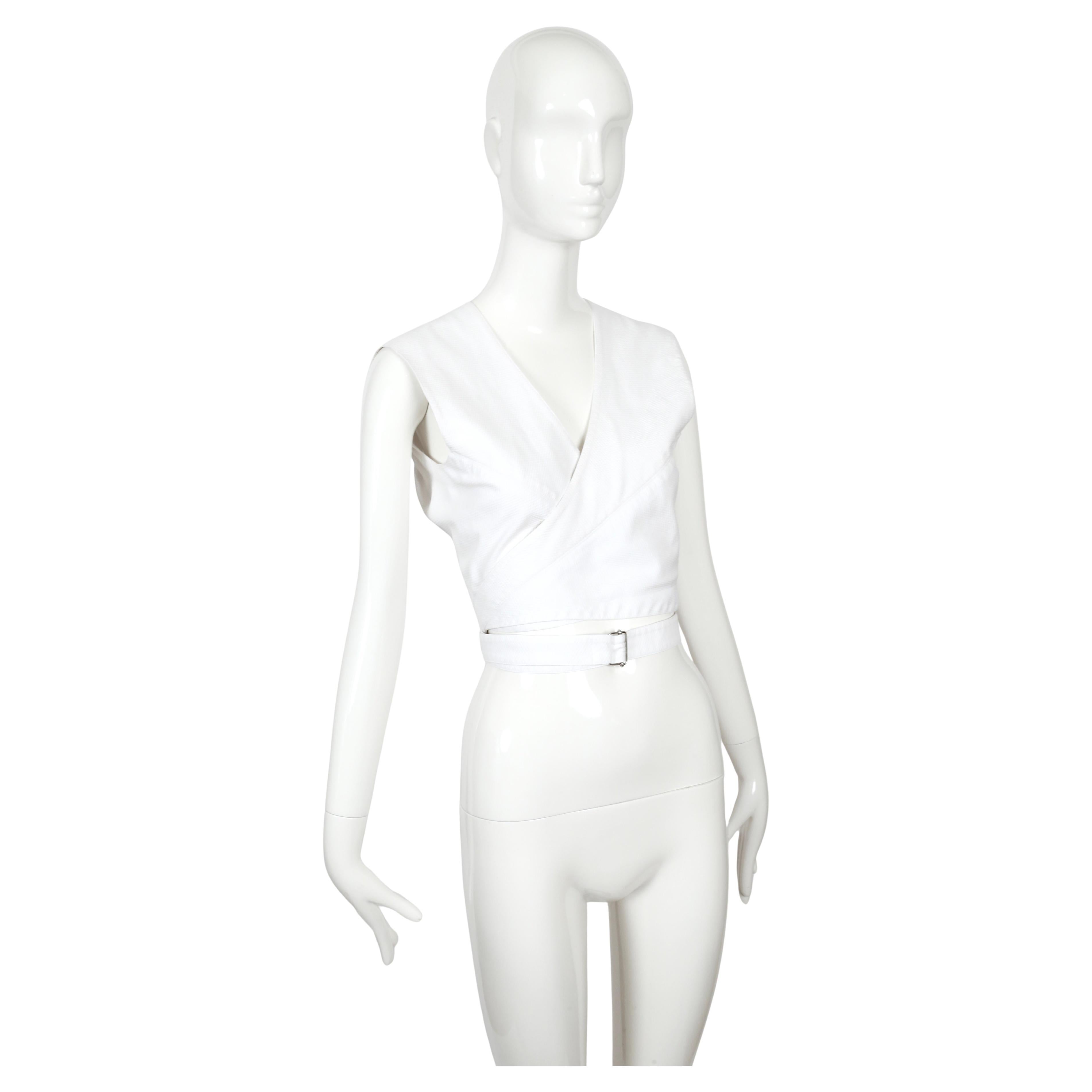 1983 AZZEDINE ALAIA weißes Baumwoll pique RUNWAY Wickeloberteil aus Baumwolle (Grau) im Angebot