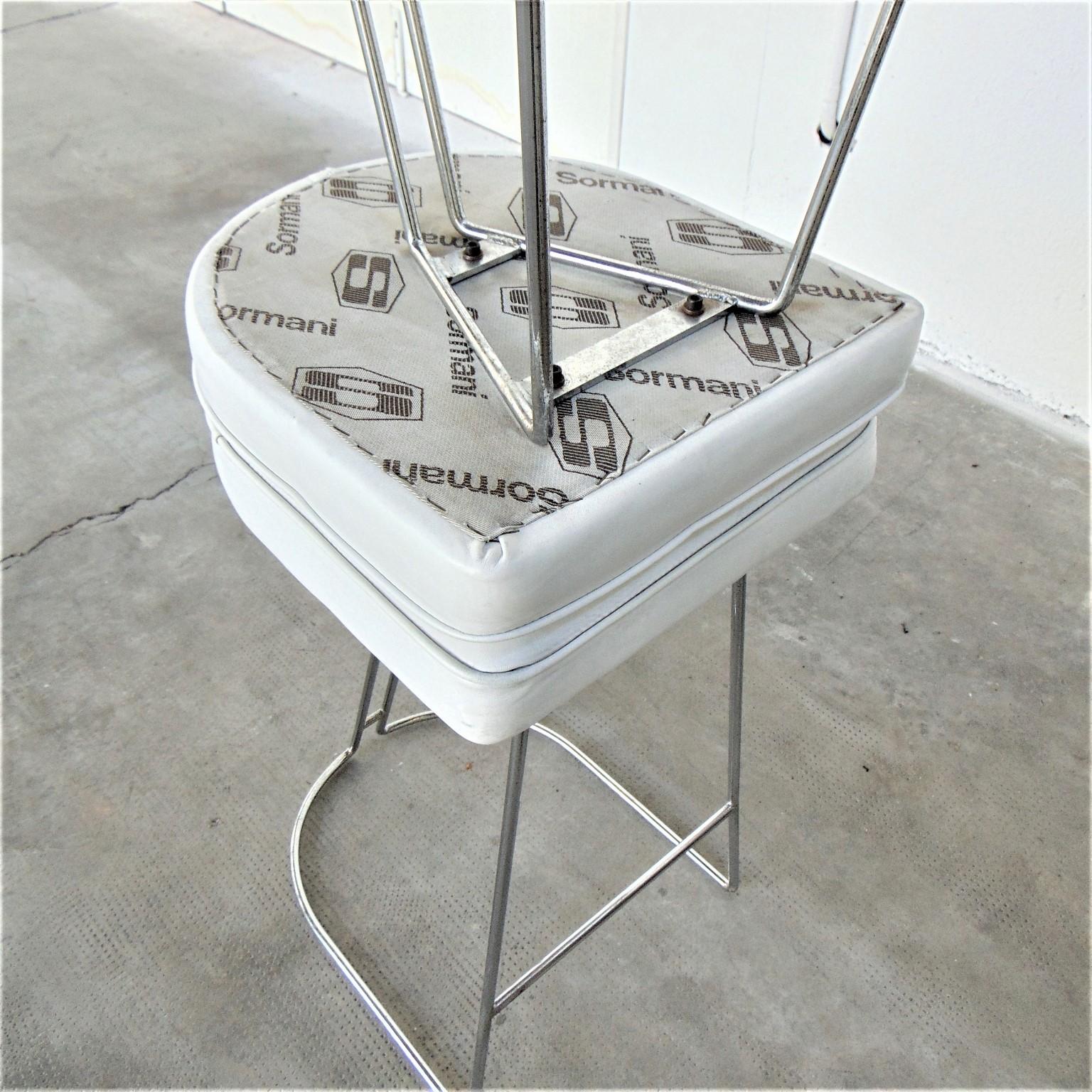 1983 Barstools Set White Leather and Chromed Steel by Sormani, Italy For Sale 6