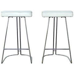 1983 Barstools Set White Leather and Chromed Steel by Sormani, Italy