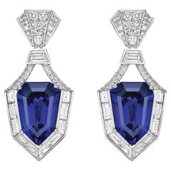 19.83 Carat Tanzanite Drop Earrings in 18Karat White Gold with Diamond.